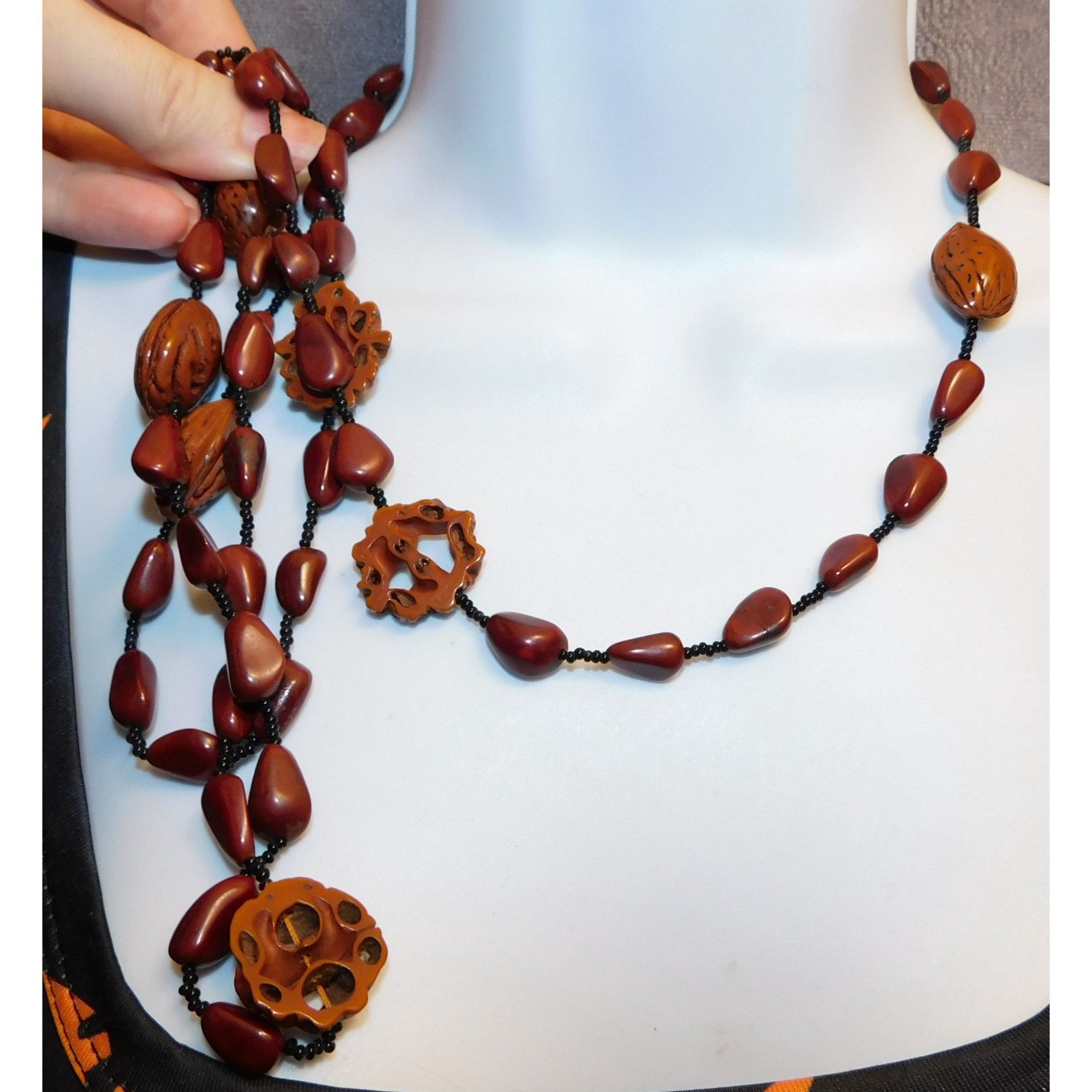 Other Rustic Nature Inspired Peach Pit Stone And Glass Beaded Neck Size ONE SIZE - 5 Thumbnail