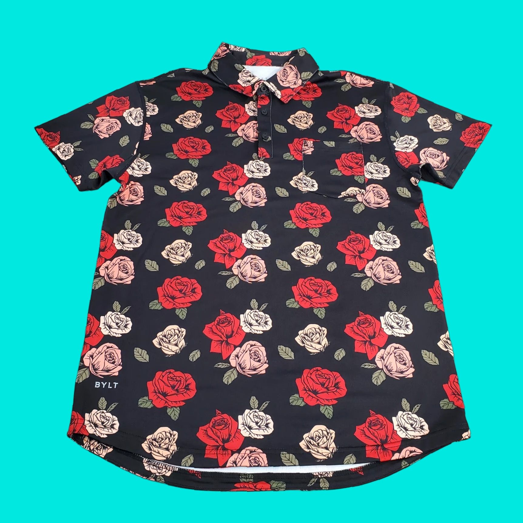 Vintage BYLT DCSS Executive Polo Shirt Mens M Black Floral Roses Performance Logo Shirt Size US M / EU 48-50 / 2 - 1 Thumbnail