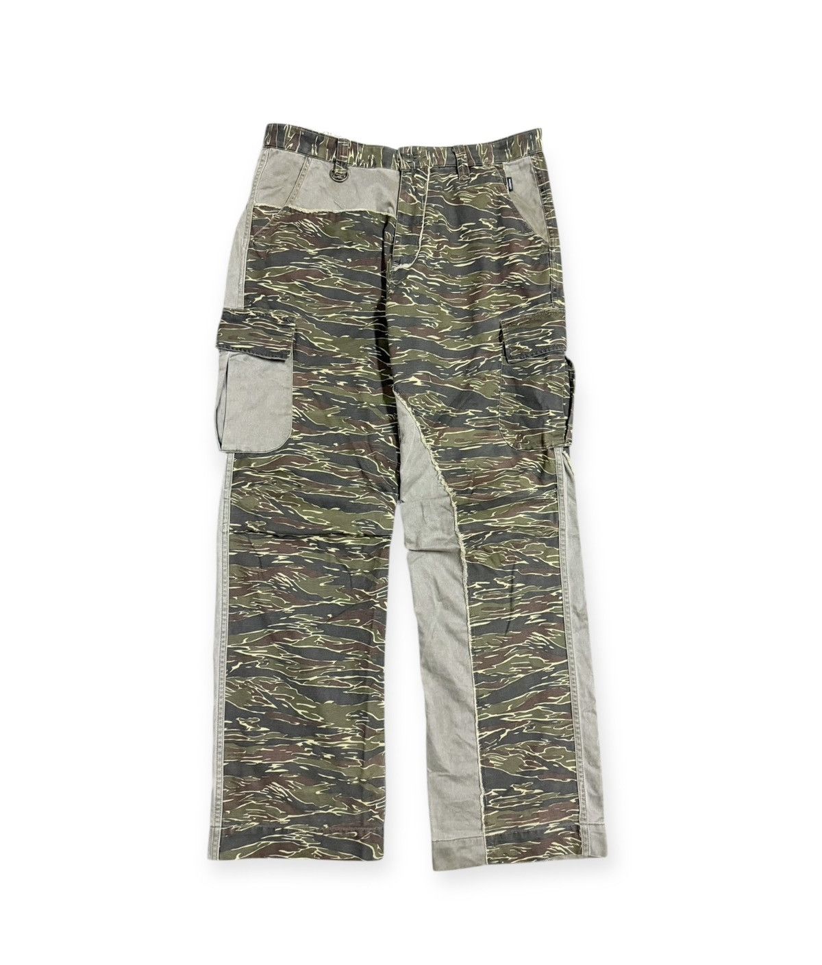 Subware Vtg💥Y2k Montage Mtg Hybrid Tiger Stripe Patchwork Cargo Pant Size US 33 - 1 Thumbnail
