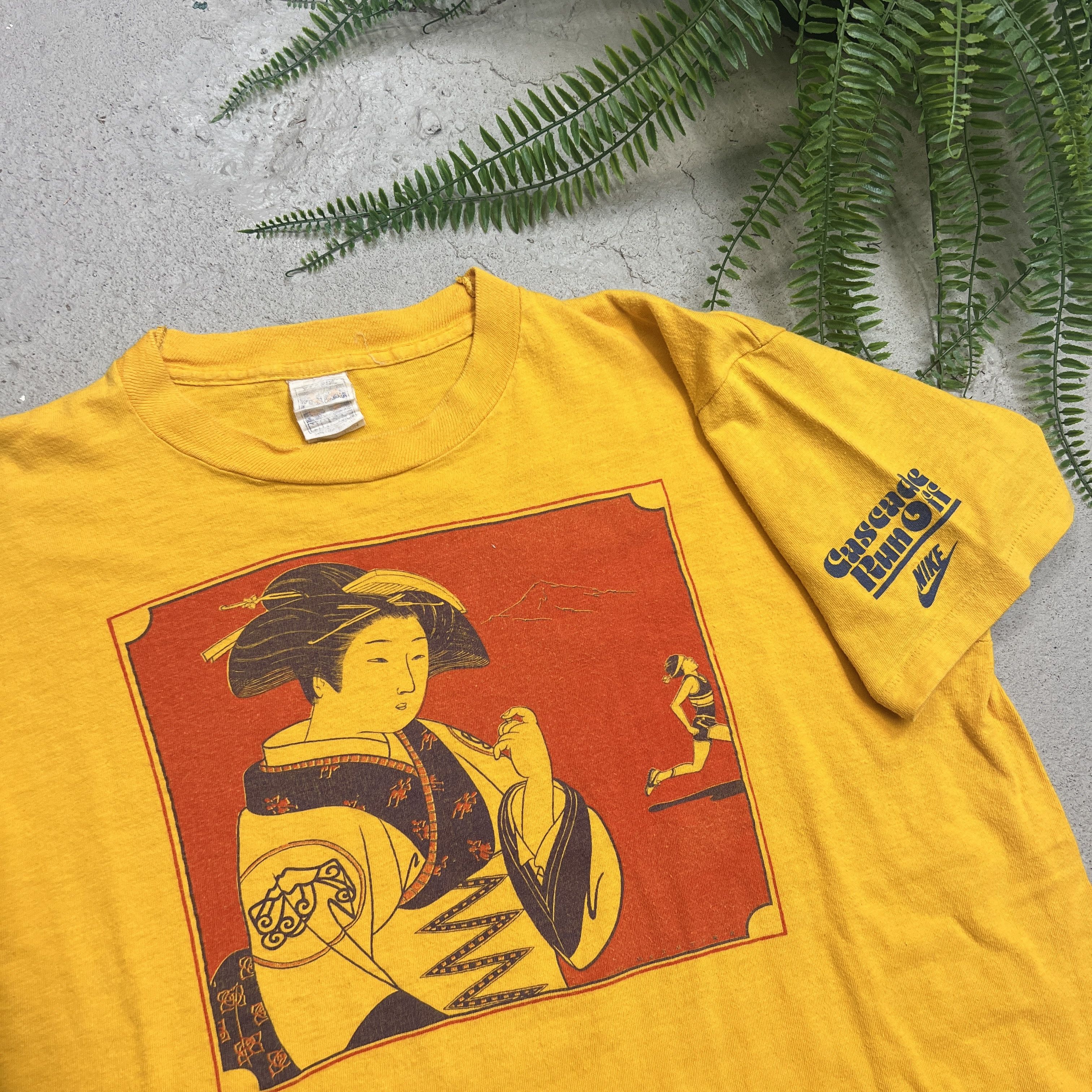 Nike × Vintage Vintage 1980s Nike Cascade Run-Off Geisha Yellow Tee Rare Size US XL / EU 56 / 4 - 2 Thumbnail