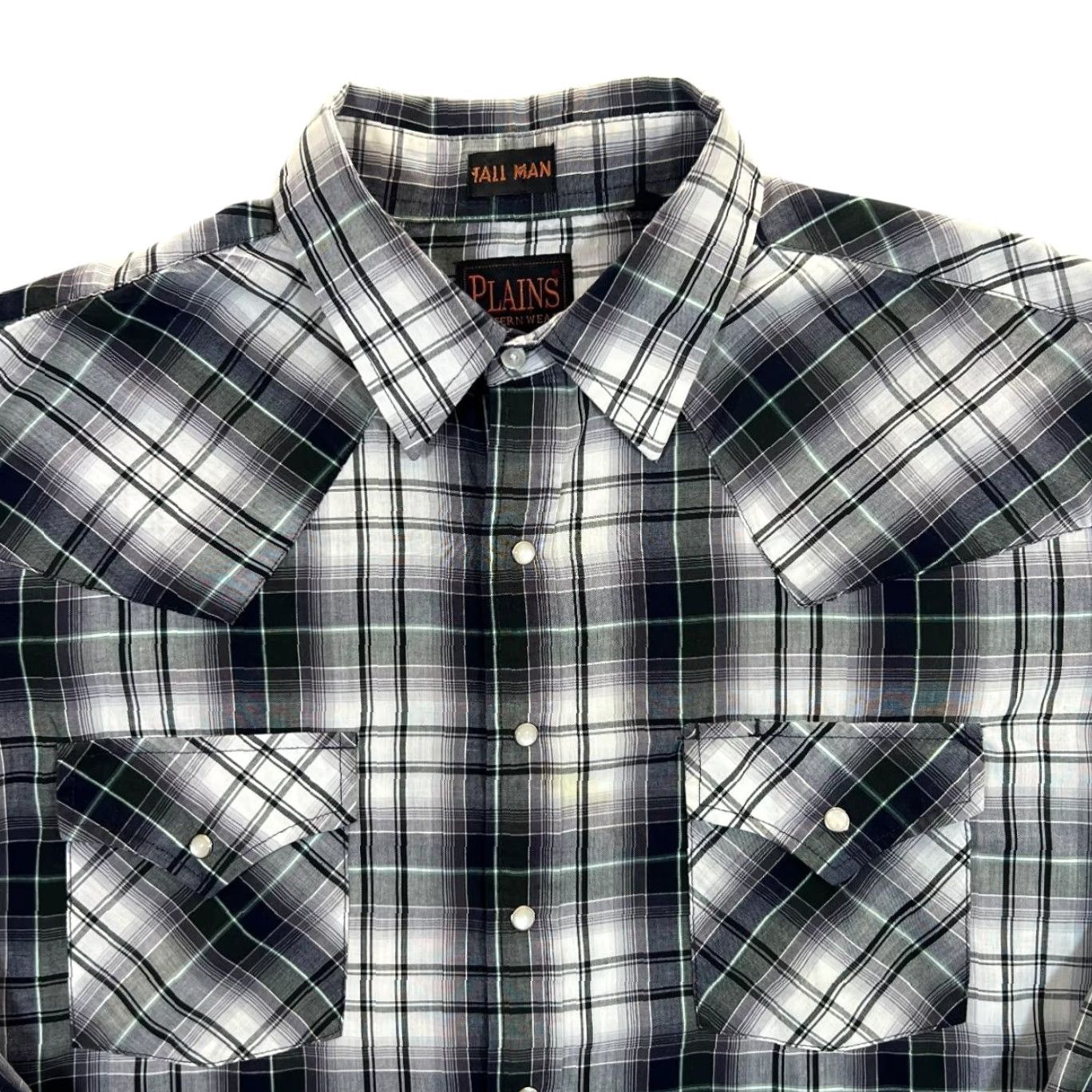Vintage Vintage Plains Western Wear Multi Check Cowboy Popper Button Long Sleeve Shirt Large Tall XL Mens Shirt Size US L / EU 52-54 / 3 - 2 Thumbnail