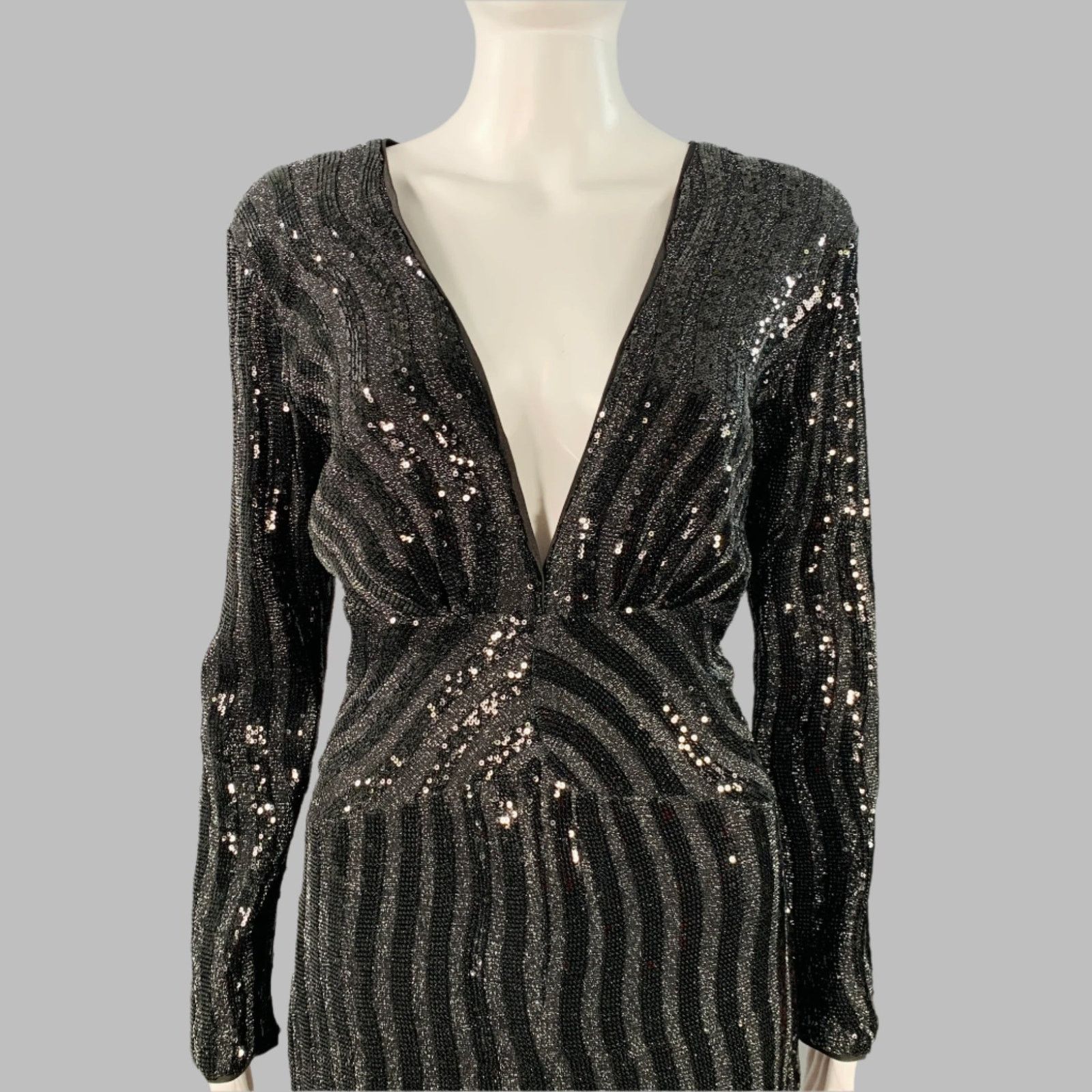 John Richmond Size M Black Silver Polyester Sequined V-Neck Evening Gown Size M / US 6-8 / IT 42-44 - 2 Thumbnail