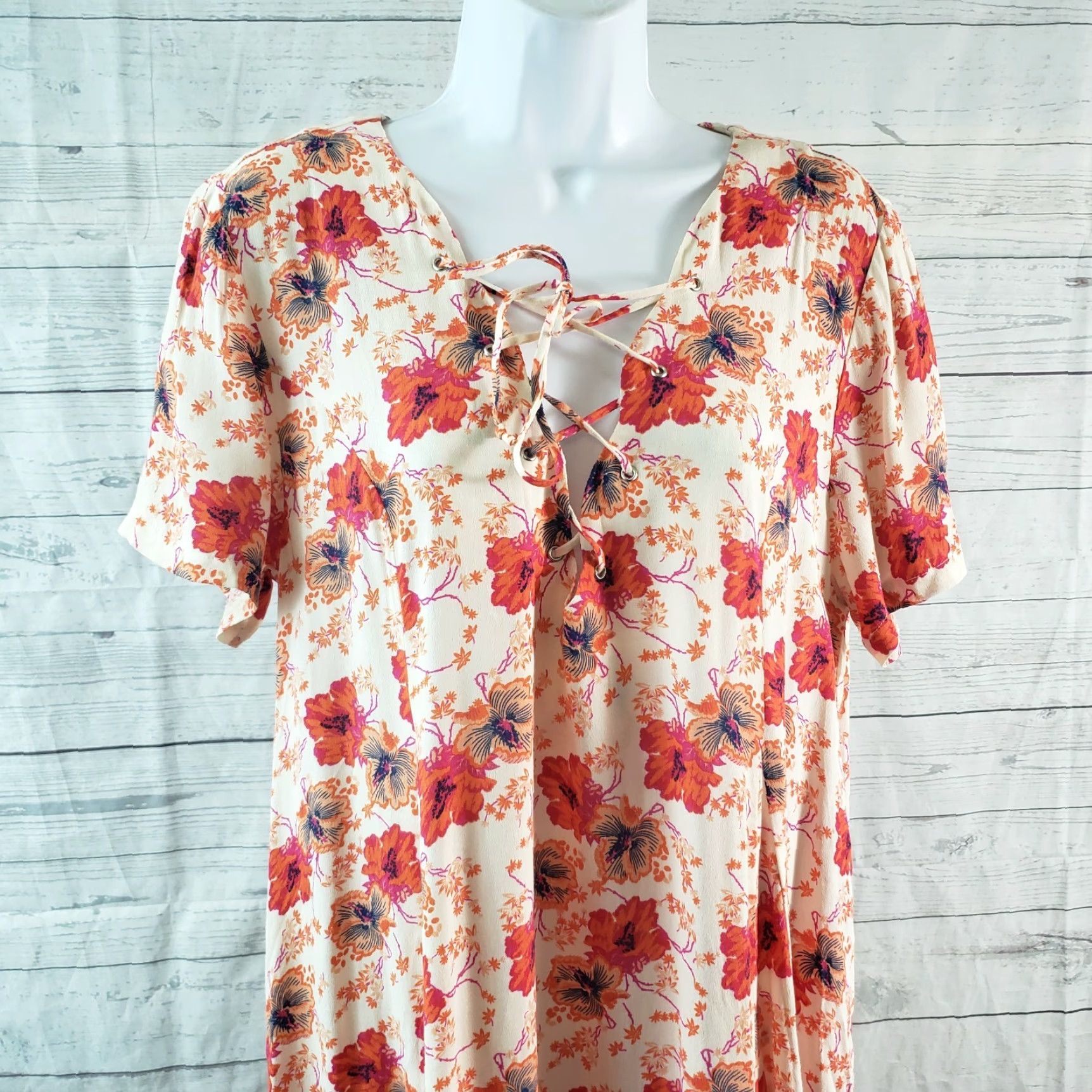 Pinko ASTR Womens Dress Lace Up Pink Floral Short Sleeve Viscose Sz M Size 32" / US 10 / IT 46 - 2 Thumbnail