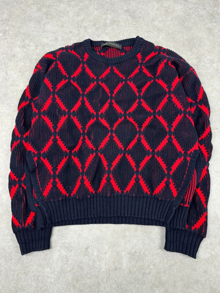 Versace AW2017 Versace Red Losange Navy Wool Sweater Size US S / EU 44-46 / 1 - 4 Thumbnail