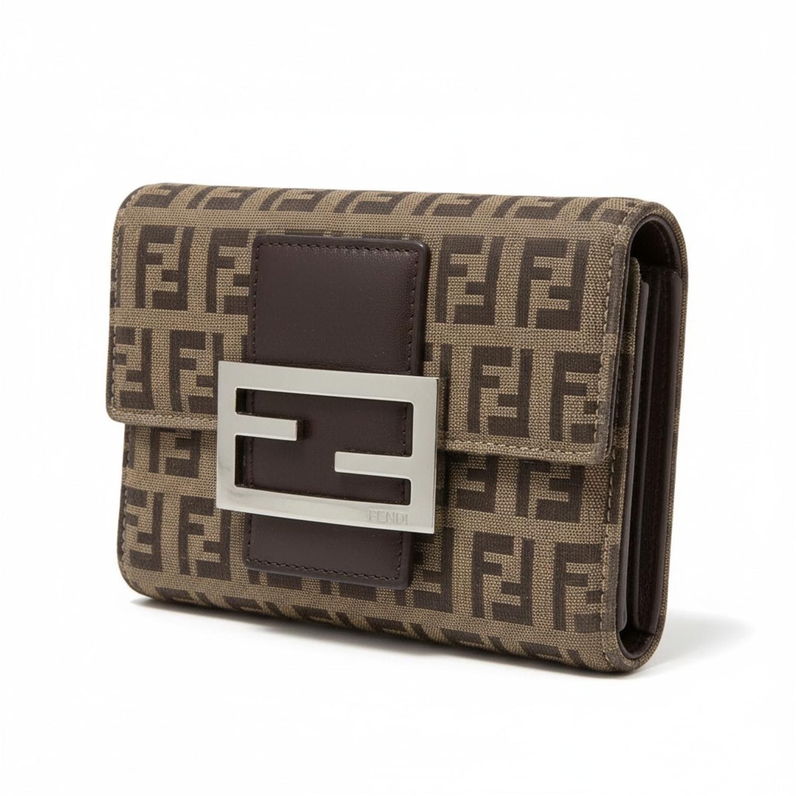 Fendi Fendi - Brown Monogram Canvas Wallet Silver Buckle Size ONE SIZE - 1 Thumbnail