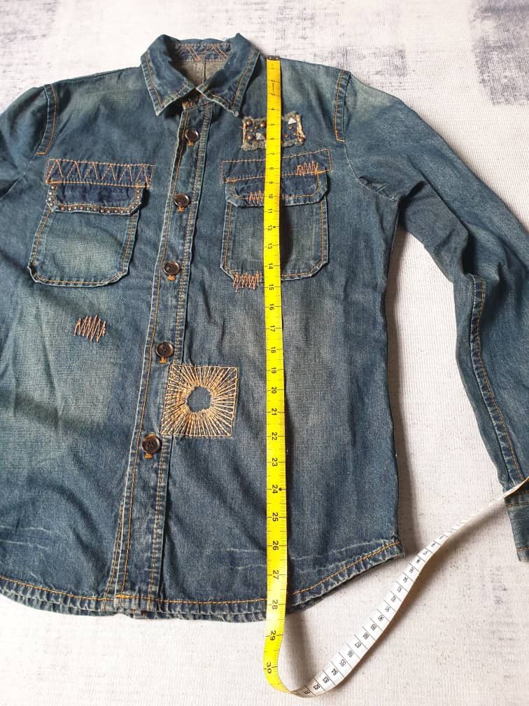 Japanese Brand 💥291295=Homme distressed patchwork Japanese chambray shirt Size US M / EU 48-50 / 2 - 7 Thumbnail