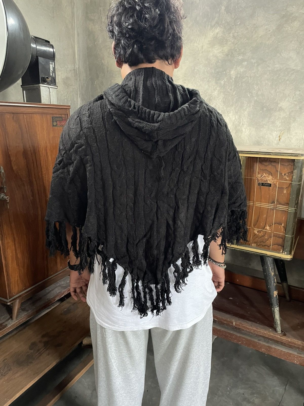 If Six Was Nine Grunge Goth Navana Japan Cloaks Cable Knit Black Vkei Style Size US XL / EU 56 / 4 - 10 Thumbnail