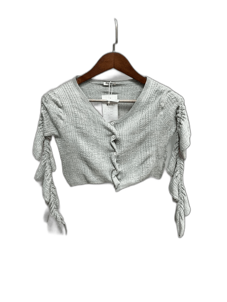 Prada MiuMiu Gray Ruffled Sleeve Knit Cardigan -2505 Size US S / EU 44-46 / 1 - 1 Thumbnail