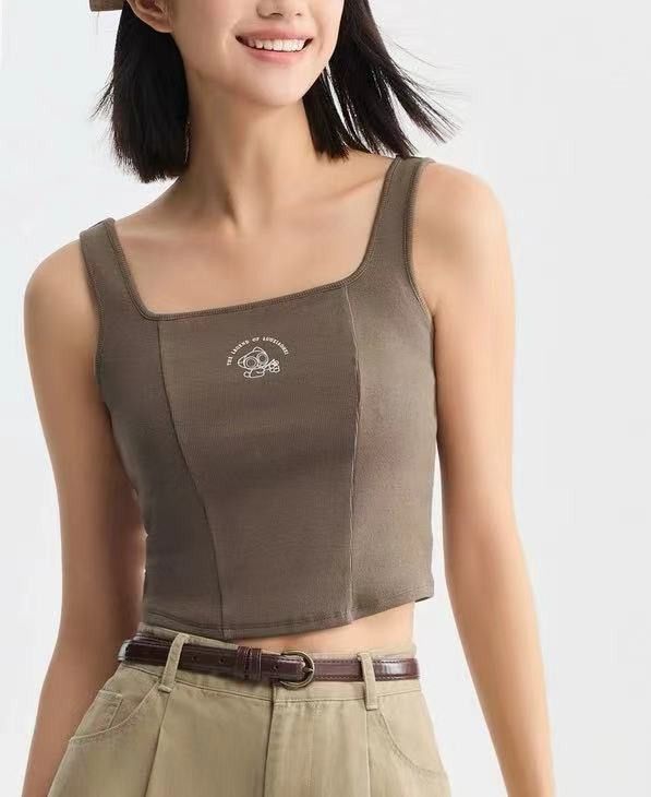 image of Vintage Square Collar Print Tight Fishbone Small Black Vest in Grey, Women's (Size Medium)