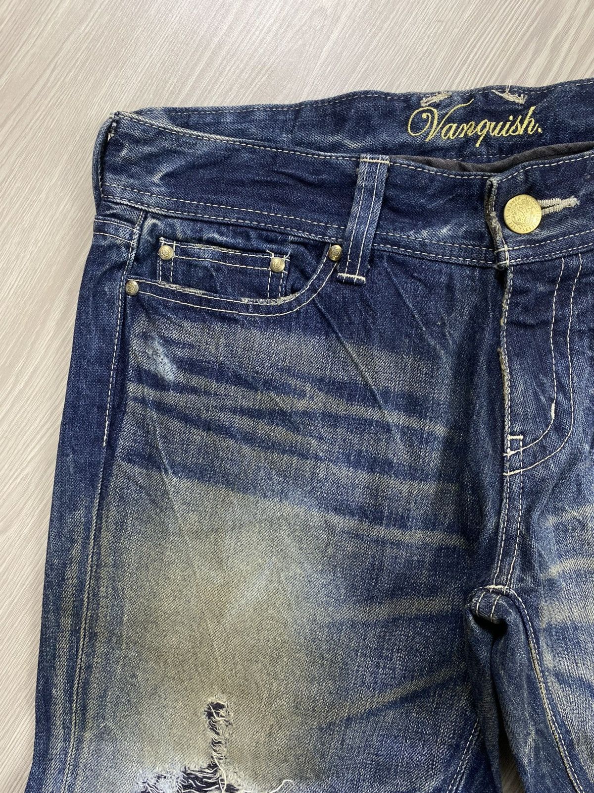 GOSTAR DE FUGA × If Six Was Nine × Le Grande Bleu (L.G.B.) 2000s Vanquish Gold Distressed Punk Y2K Lgb Flared Jeans Size US 32 / EU 48 - 7 Thumbnail
