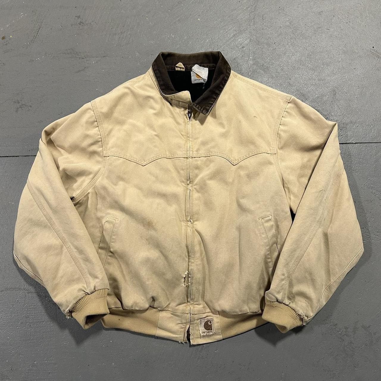 image of 90's Distressed Carhartt Santa Fe Western Corduroy Coat XL in Beige, Men's