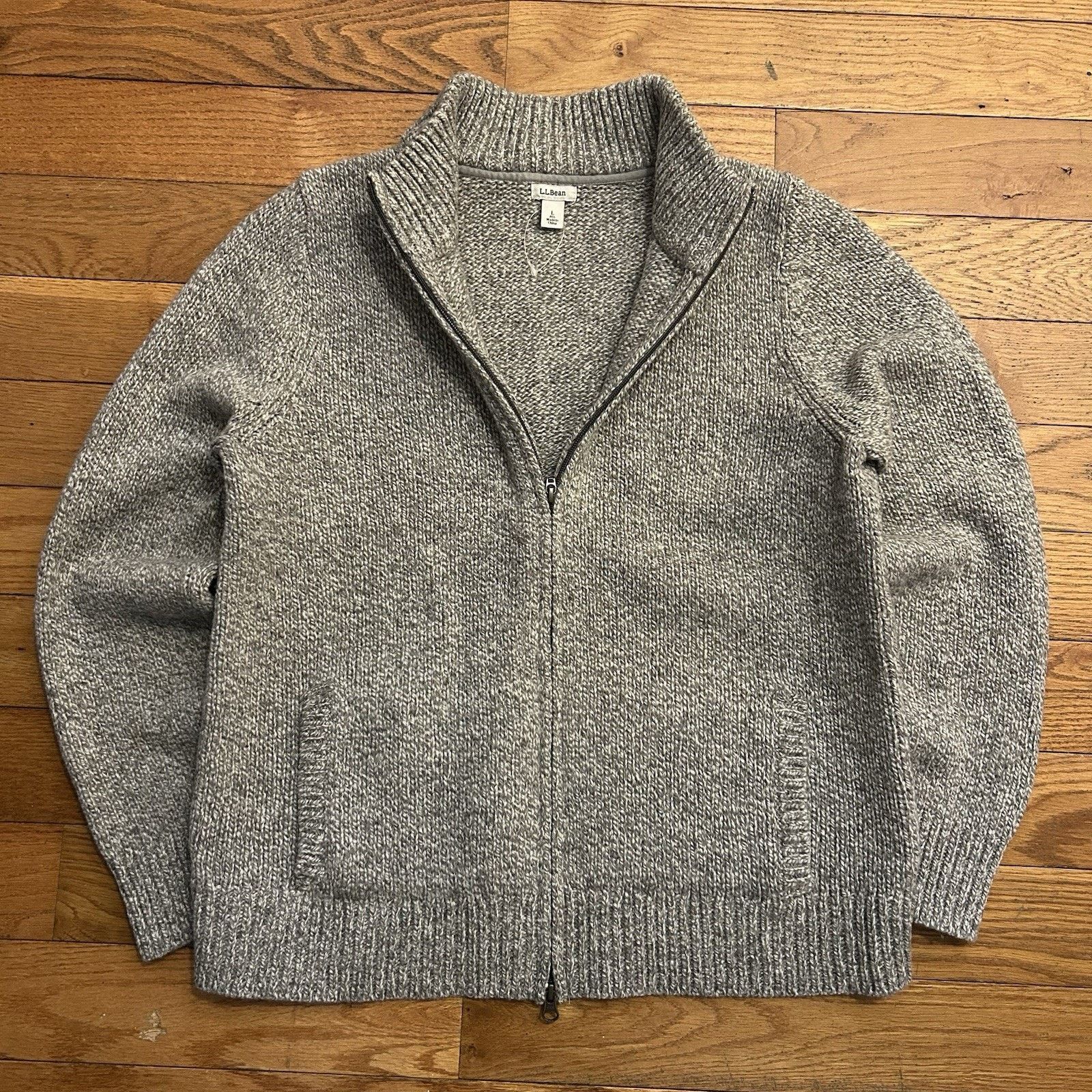 L.L. Bean NEW Lambs Wool Knit Zip Kangaroo Pocket Speckled Sweater Size L / US 10 / IT 46 - 1 Thumbnail