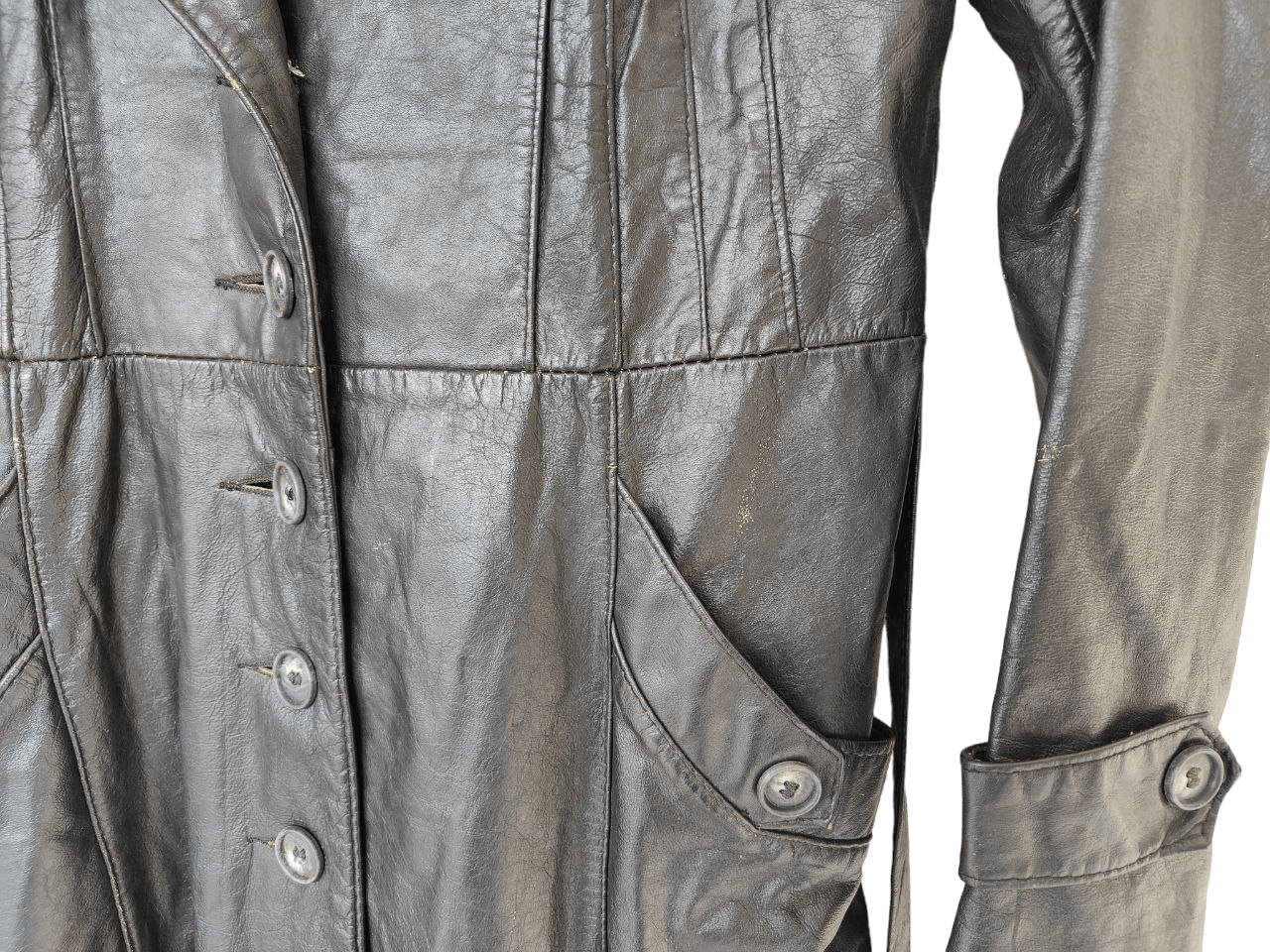 Vintage ❎ Vintage Leather Trench Worn Coat Jacket Size S / US 4 / IT 40 - 18 Thumbnail