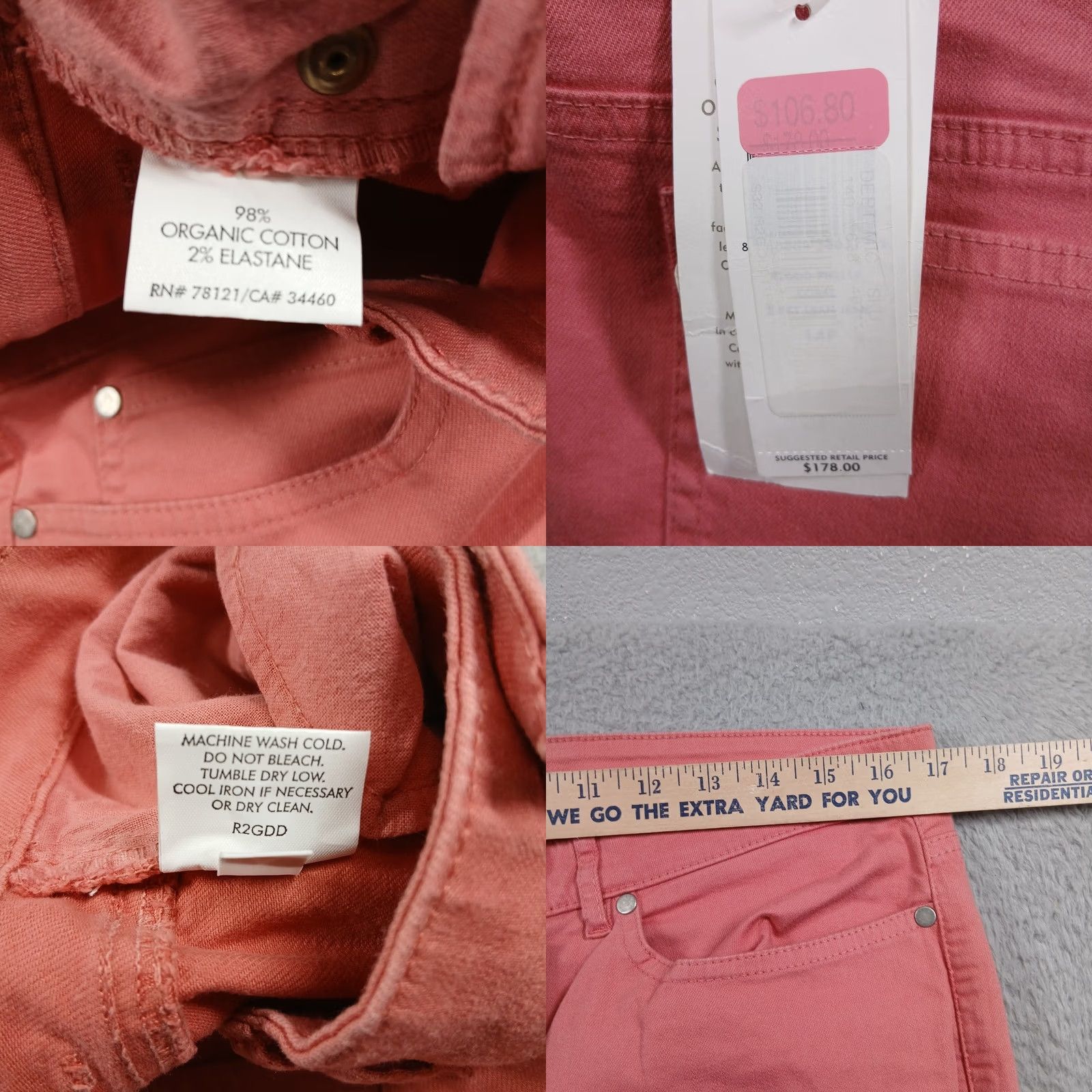 Eileen Fisher Eileen Fisher Jeans Petite 14P Salmon Pink Organic Cotton Stretch Slim NWT Size 36" / US 14 / IT 50 - 8 Thumbnail