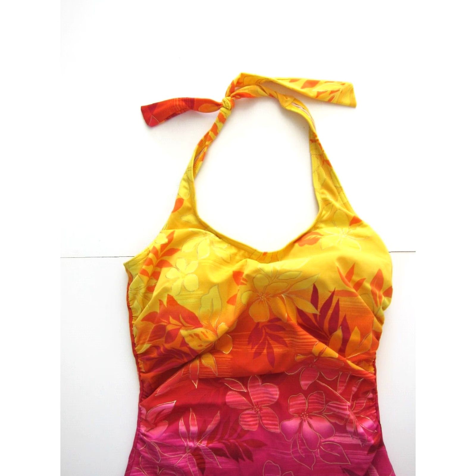 Vintage Islander Hawaiian Floral Halter Built in Padded One Piece Swimsuit 8 Islander Yellow Pink Hawaiian Floral Halter Built in Padded One Piece Swimsuit 8 Size ONE SIZE - 3 Thumbnail