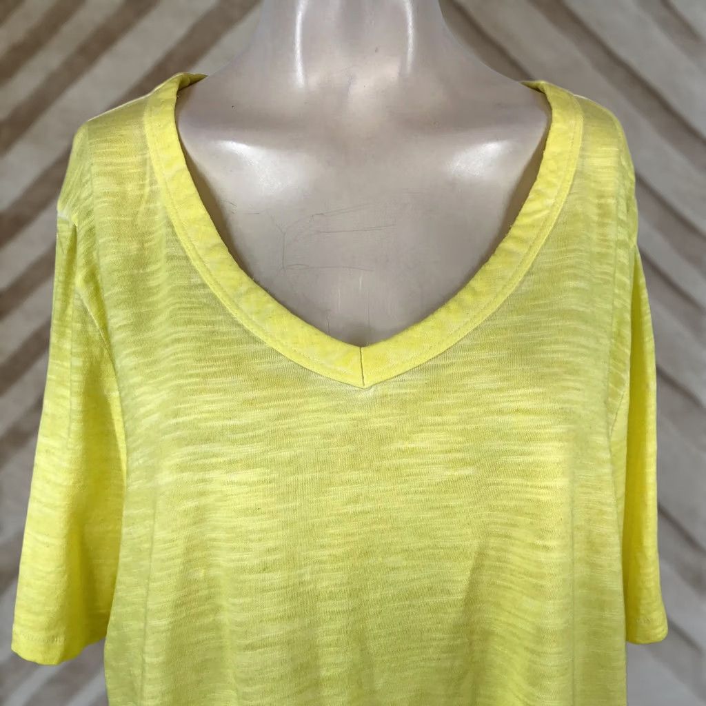 Vintage CHICO'S Women's XL Yellow V Neck Short Sleeve Cotton Blend Top Size XL / US 12-14 / IT 48-50 - 1 Thumbnail