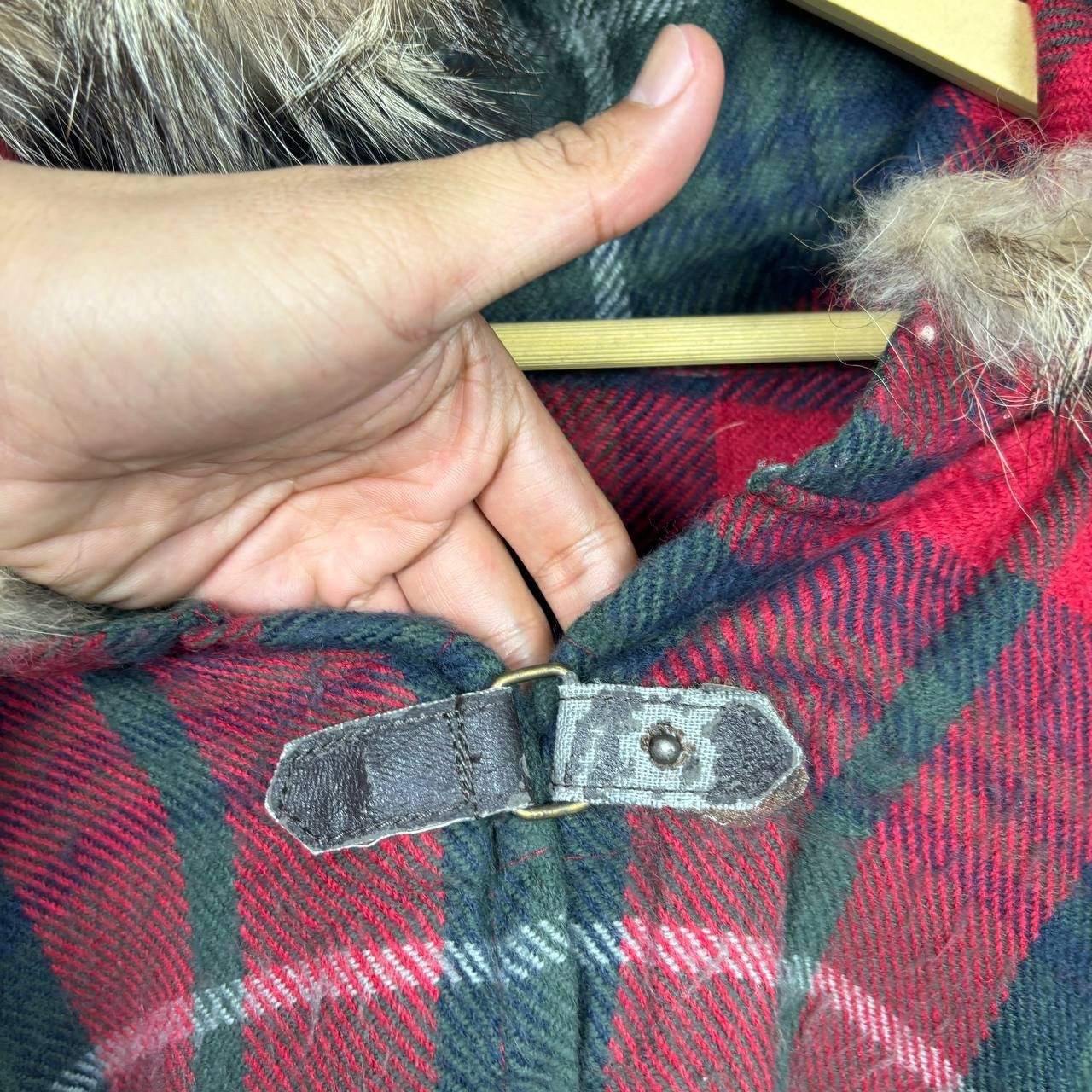 Cloak VTG Japanese Plaid Hooded Poncho Fur Trim Toggle Cape M Size US M / EU 48-50 / 2 - 7 Thumbnail