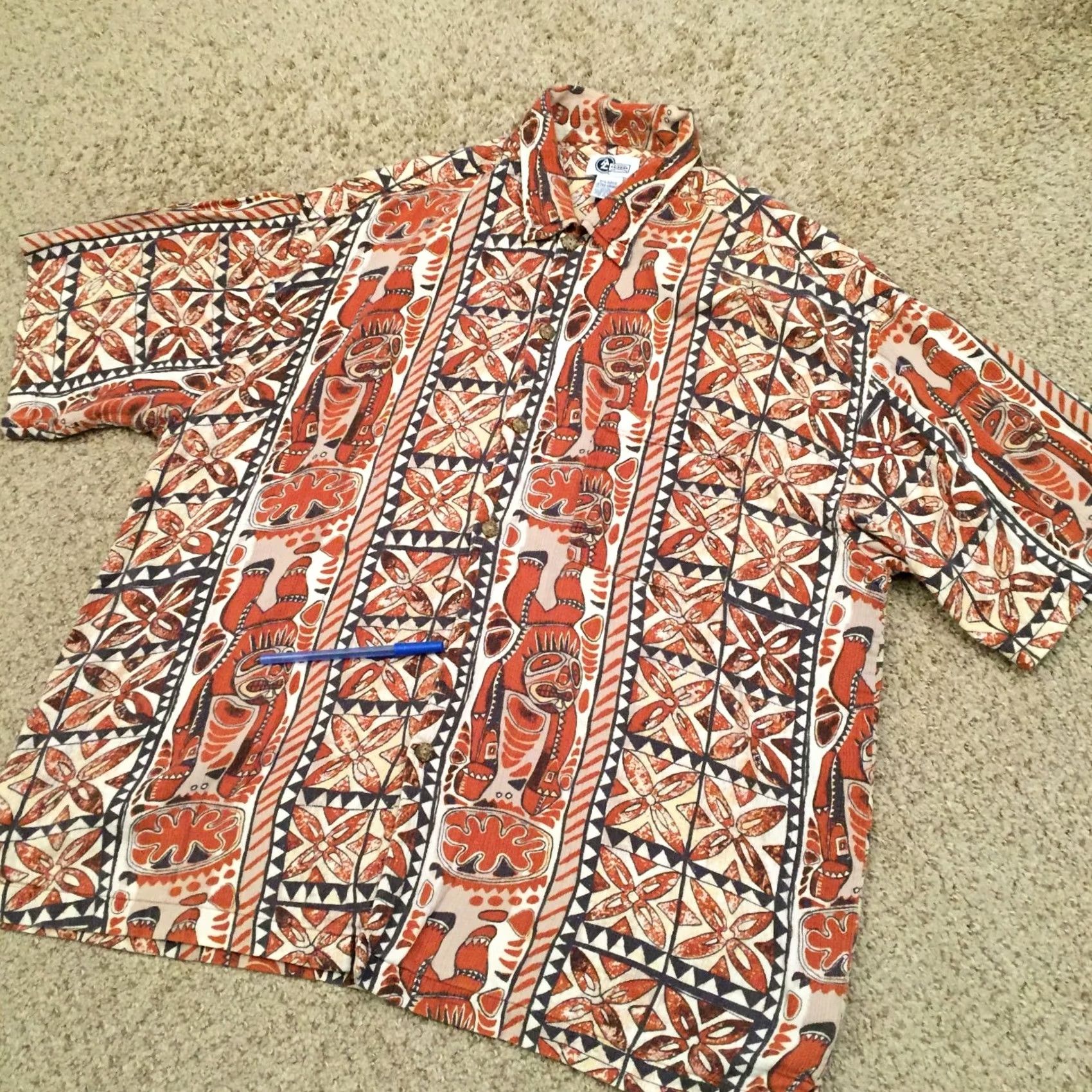 Vintage Arizona Jeans Shirt Mens XL Brown Geometric Short Sleeve Button Up Size US XL / EU 56 / 4 - 2 Thumbnail