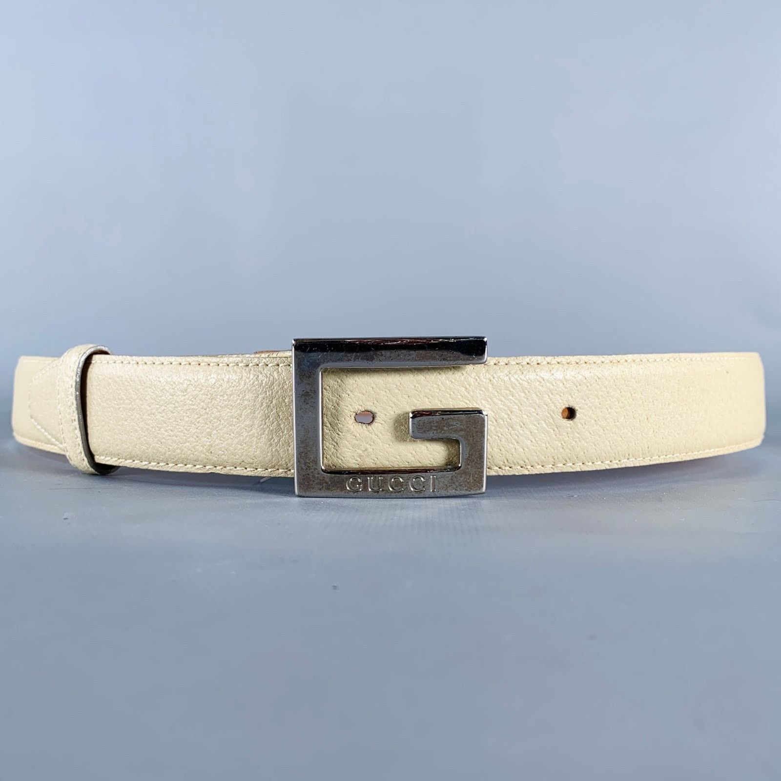 Gucci GUCCI Size 36 Beige Silver Leather Belt Size 36 - 1 Thumbnail