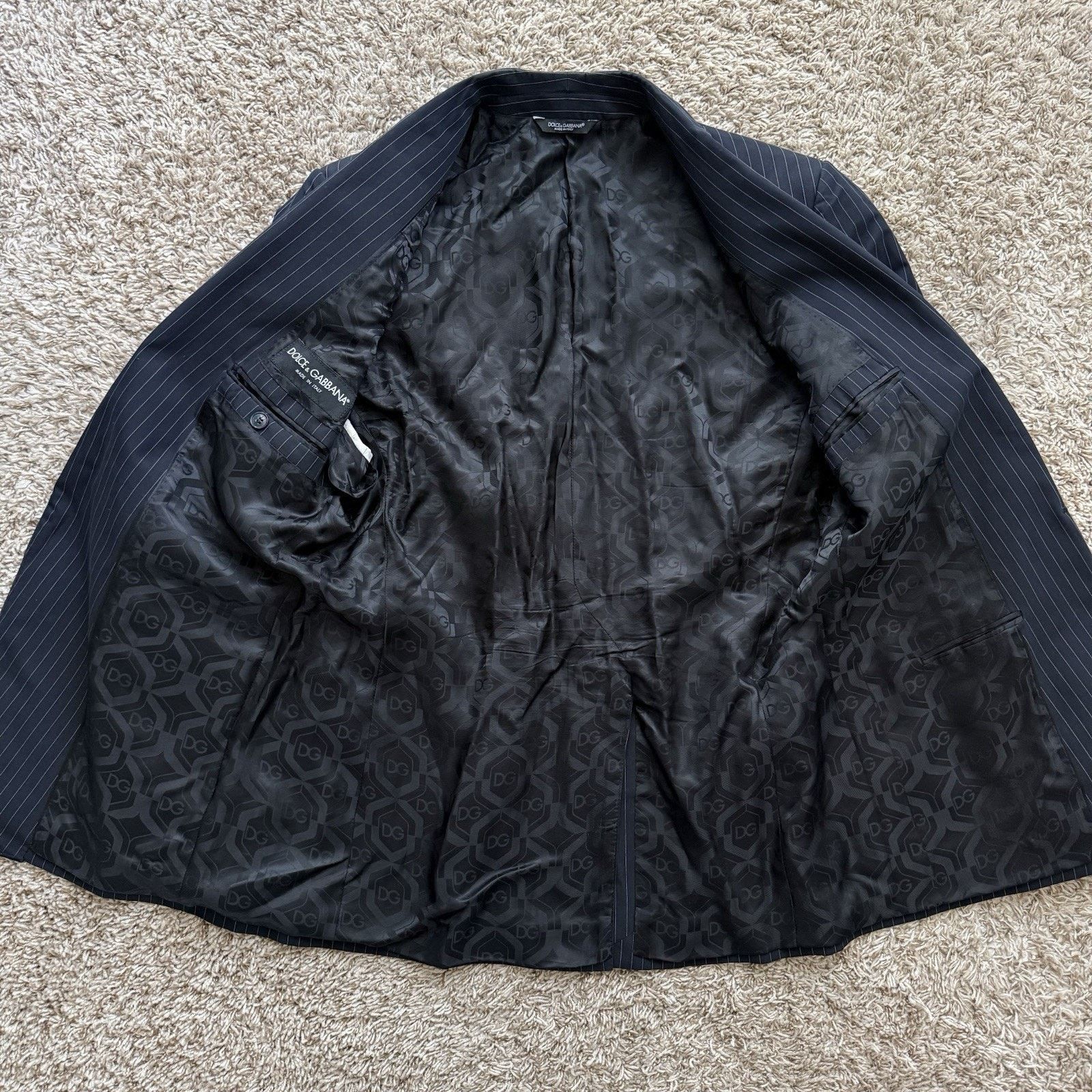 Dolce & Gabbana Dolce & Gabbana Black Cotton Suit Jacket Striped One Button Size 54R - 3 Thumbnail