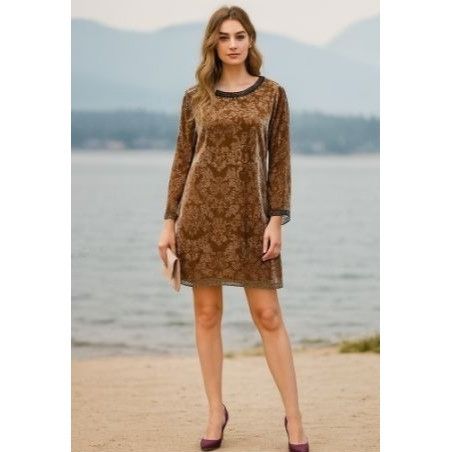 Other Sundance Champagne Crushed Velvet Silk Dress Bead Accent She Size XL / US 12-14 / IT 48-50 - 1 Thumbnail