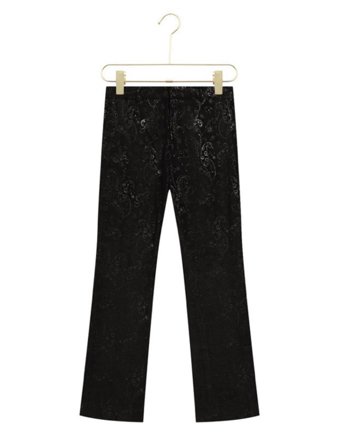 Image of Amiri Silk Paisley Velvet Glitter Flare Sequin Pattern Pants in Black, Men's (Size 38)