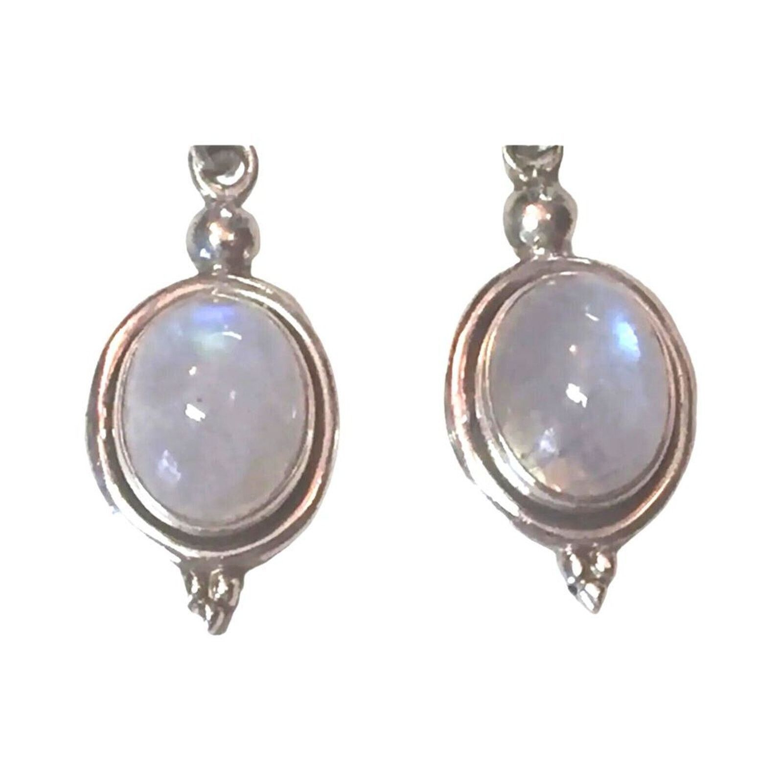 The Unbranded Brand Natural Rainbow Oval Moonstone Sterling Silver 925 Earrings Size ONE SIZE - 3 Thumbnail