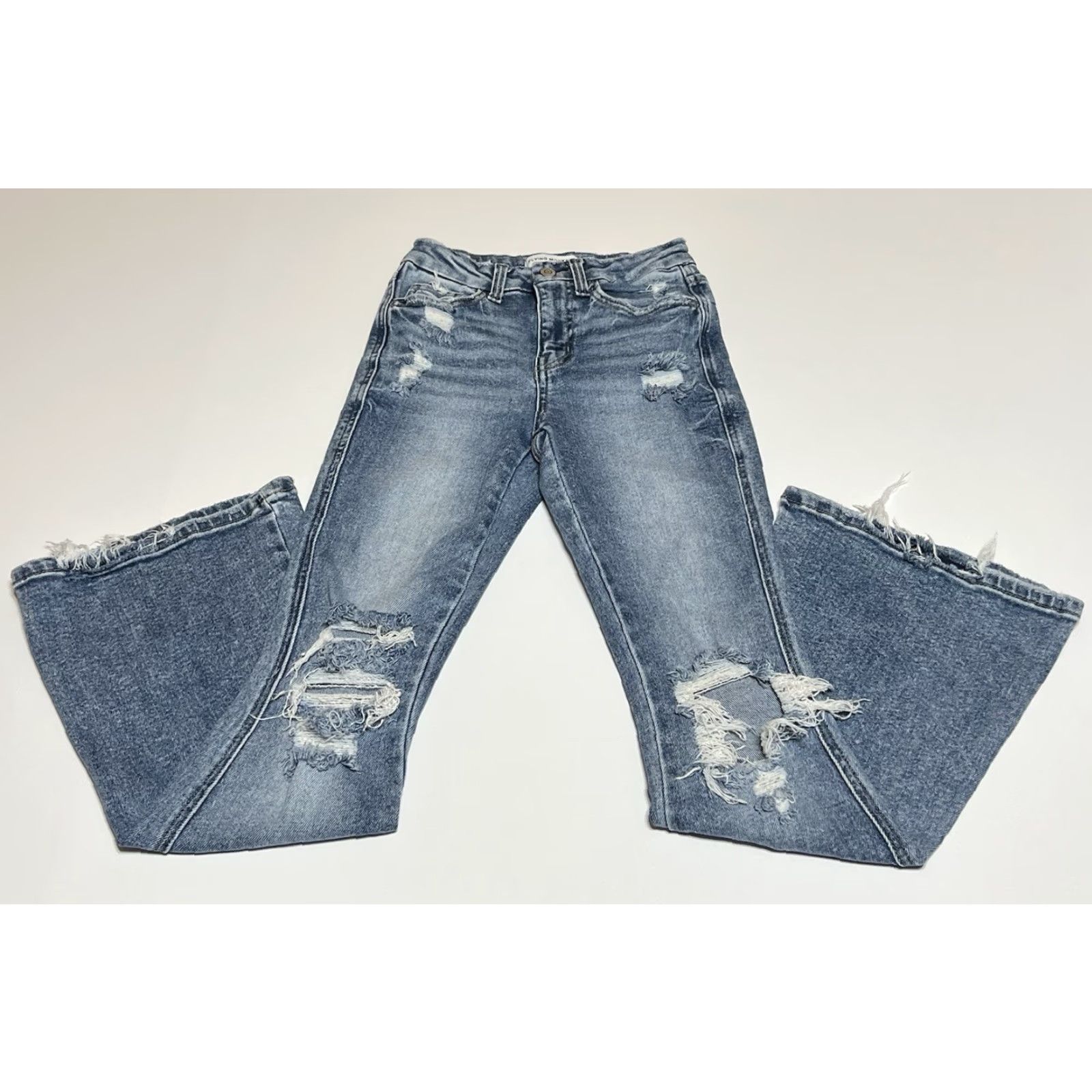 Vintage Flying Monkey High Rise Flare Jeans Distressed Women’s 23x28 Blue Stretch Denim Jeans Woman Size 40" / US 18 - 2 Thumbnail