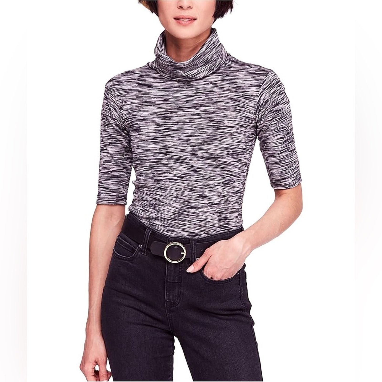 Free People Free People Sunshine Turtleneck Top space dye Black White M Size M / US 6-8 / IT 42-44 - 1 Thumbnail