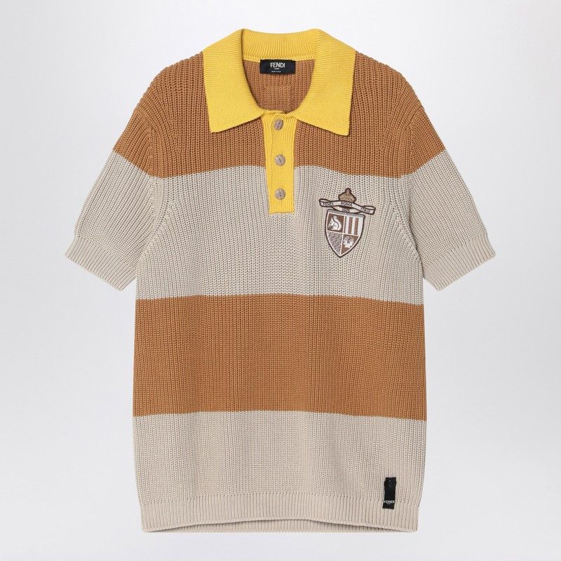 Fendi Fendi Knitted Cotton Polo Shirt With Sand And Beige Stripes Size US M / EU 48-50 / 2 - 1 Thumbnail