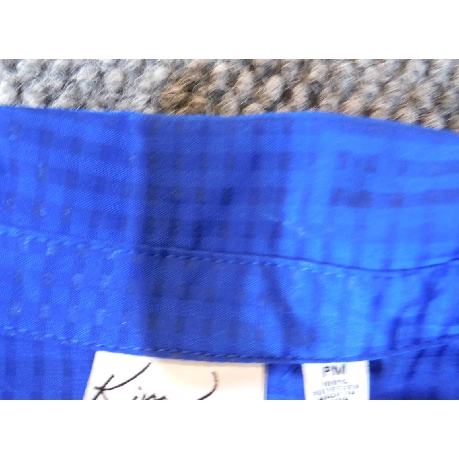 Vintage Kim Rogers Womens Blouse PM Petites Blue Button-Up Plaid Polyester Shirt Short Sleeve Collared Casual Knit Stretch Gud? Size M / US 6-8 / IT 42-44 - 4 Thumbnail
