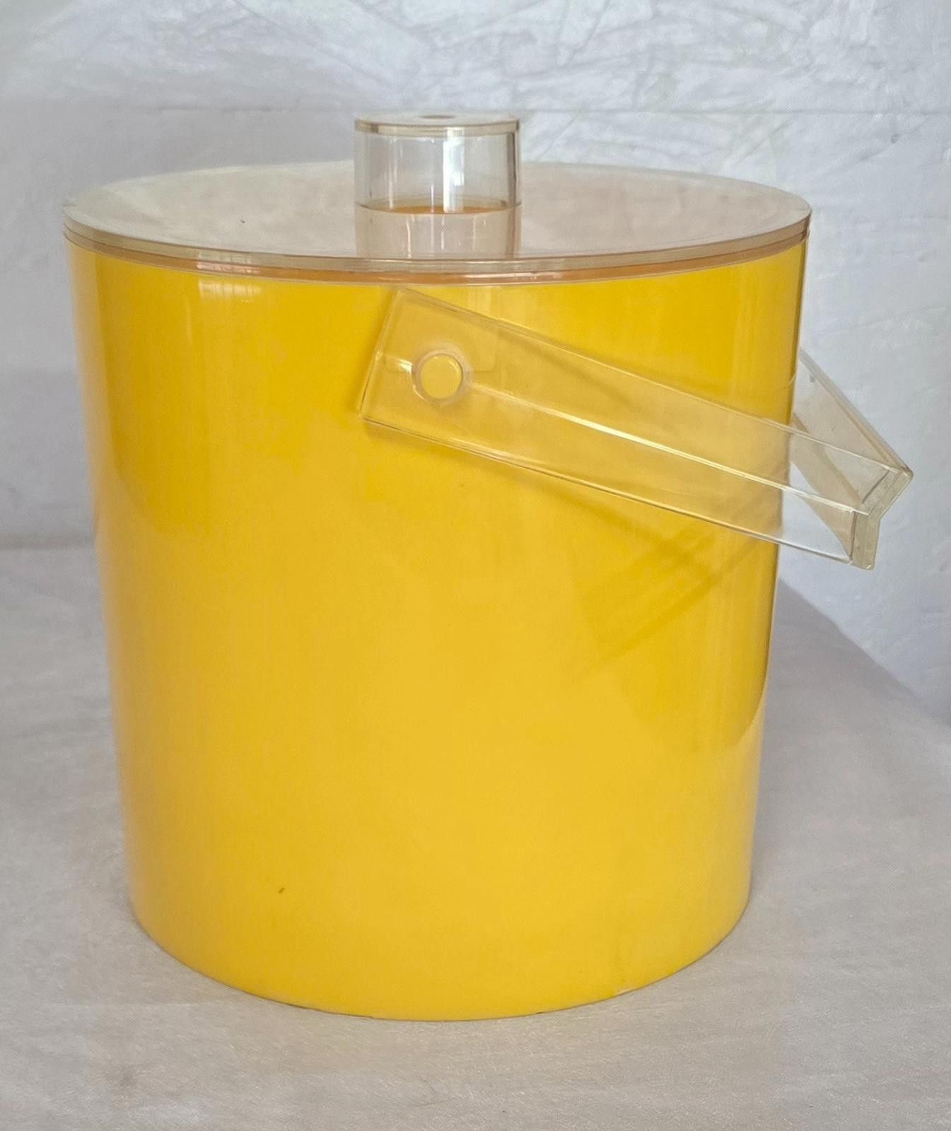 Designer VTG MCM 70s Yellow Bucket Brigade Ice Bucket w/ Lid Retro Size ONE SIZE - 1 Thumbnail