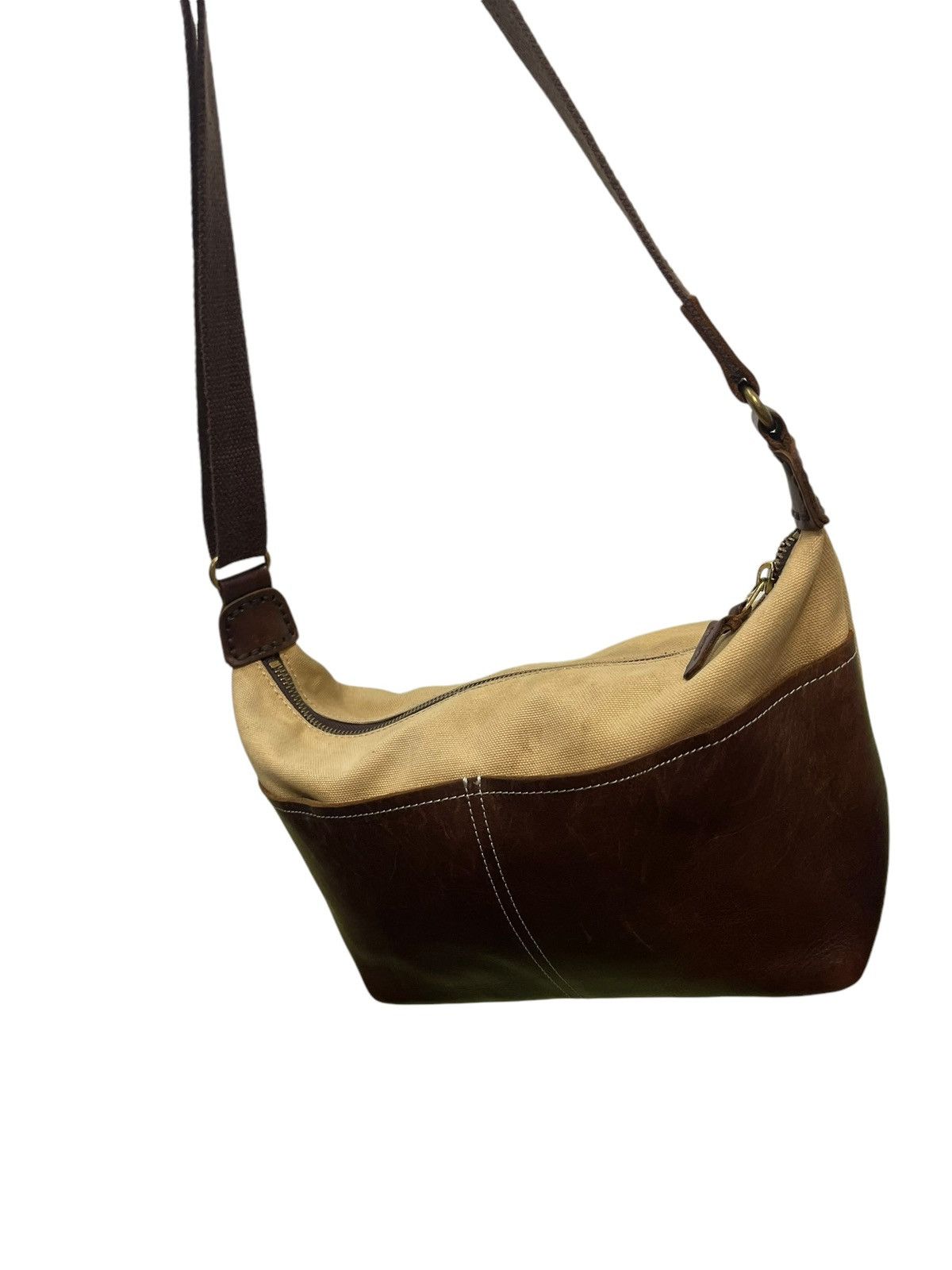 Japanese Brand Leather Patina Cotton Paquet Cross Body Bag 4🟩 Size ONE SIZE - 3 Thumbnail