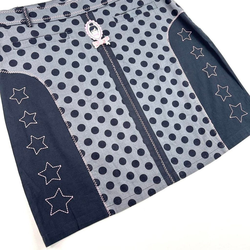 Vintage y2k euro black gray and pink polka dot midi skirt Size 33" - 2 Thumbnail