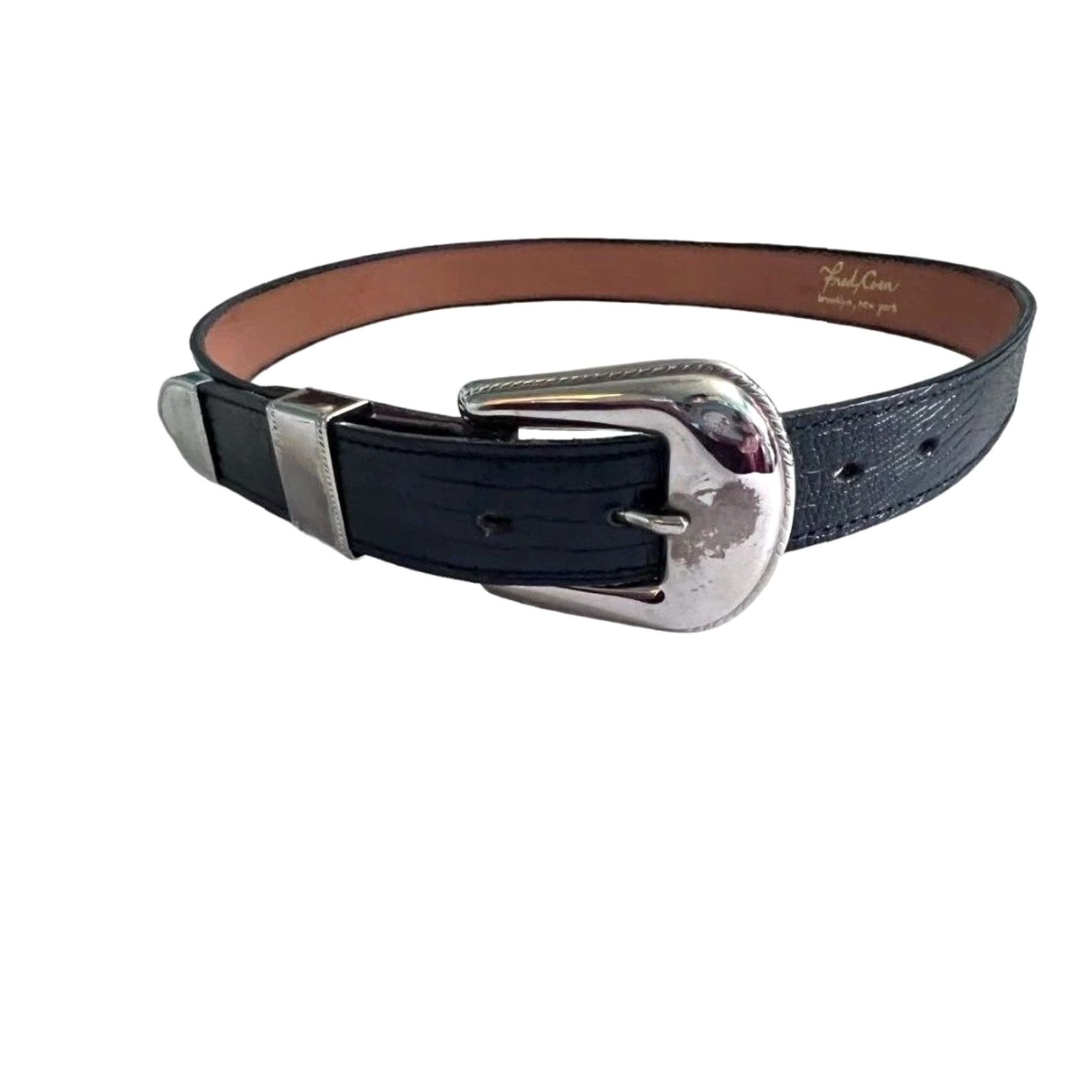 Medium Fred Coen Black Aqua Snakeskin Embossed Leather Western Belt Womens 36in VINTAGE Fred Coen Western Belt Womens Navy Blue Snakeskin  main image 4