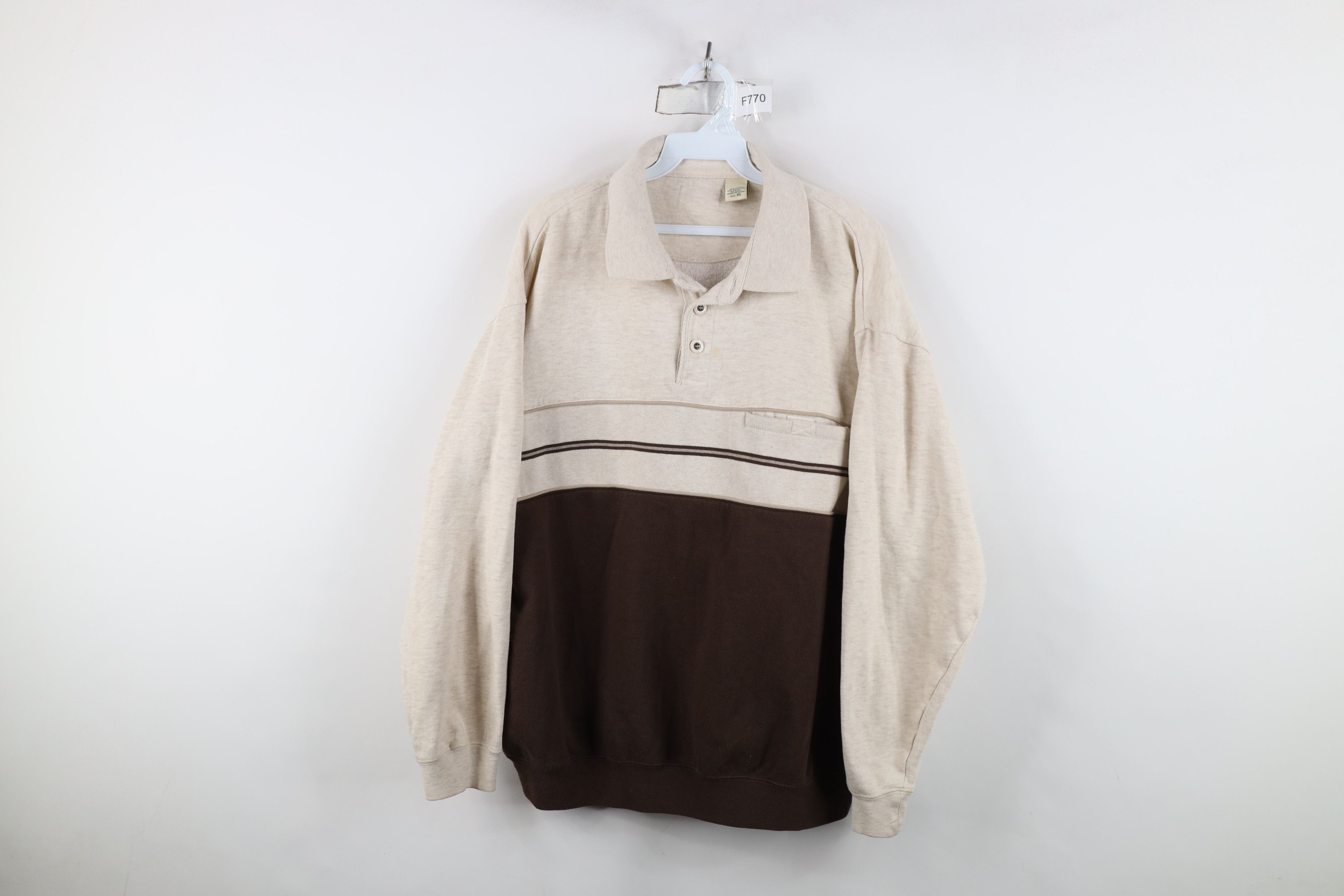 Vintage Vintage 90s Streetwear Collared Pullover Sweatshirt Brown Size US XL / EU 56 / 4 - 1 Thumbnail