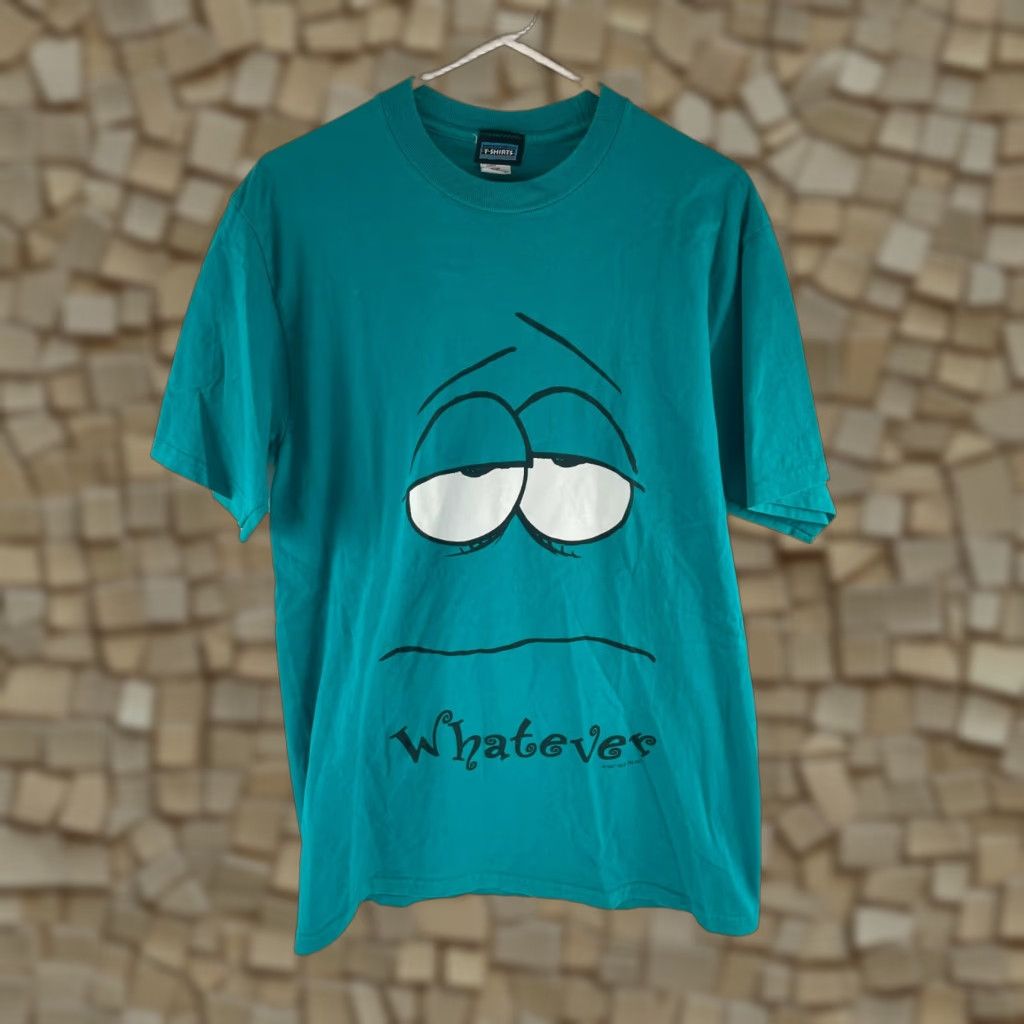 Vintage Living In Attitudes T-shirt Mens Large Turquoise "Whatever Facial Expression" Shirt Regular Breathable Funny Size US L / EU 52-54 / 3 - 1 Thumbnail