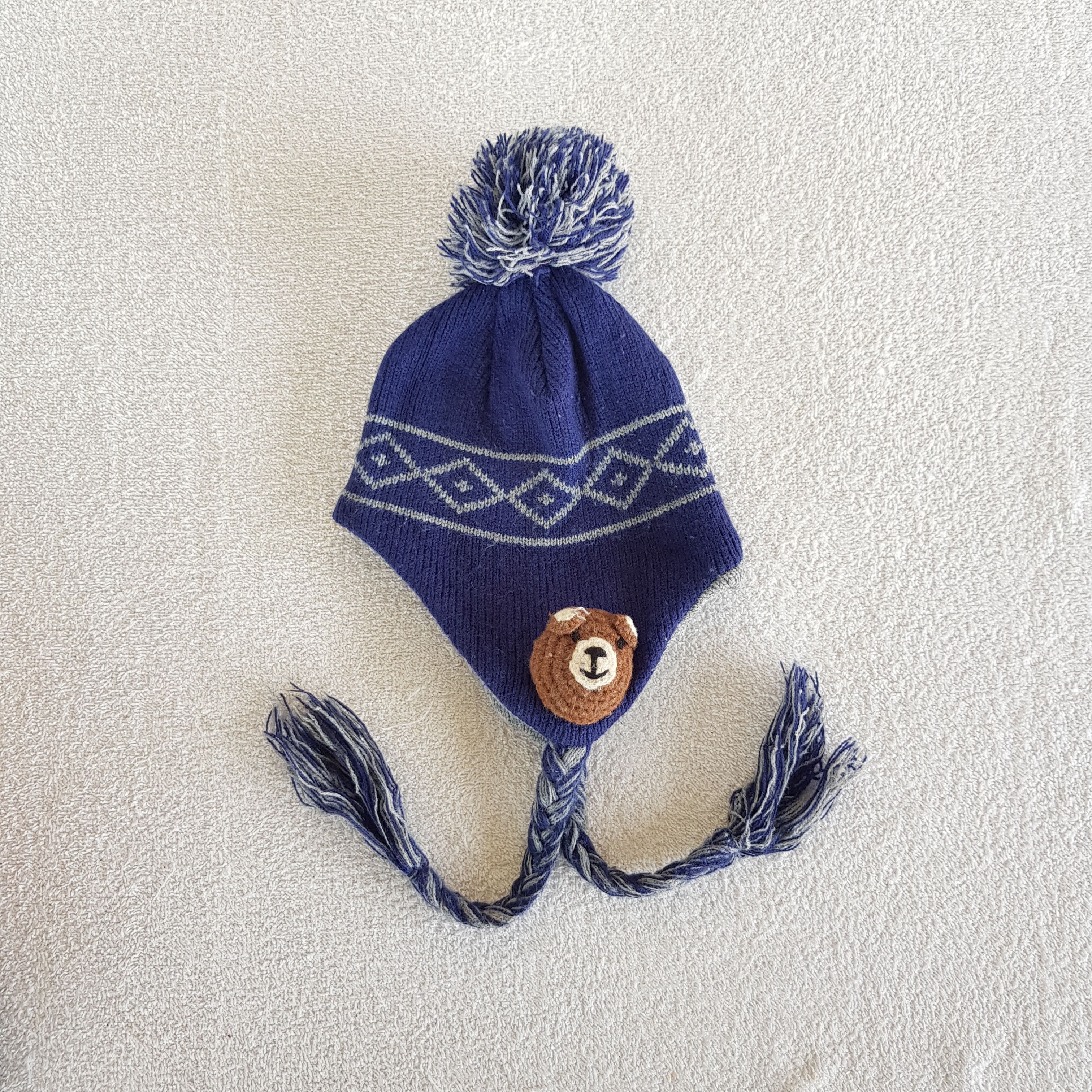 Japanese Brand Vintage Bear Earflap Beanie Y2K Knit Pom Pom Snow Caps Hats Size ONE SIZE - 1 Thumbnail