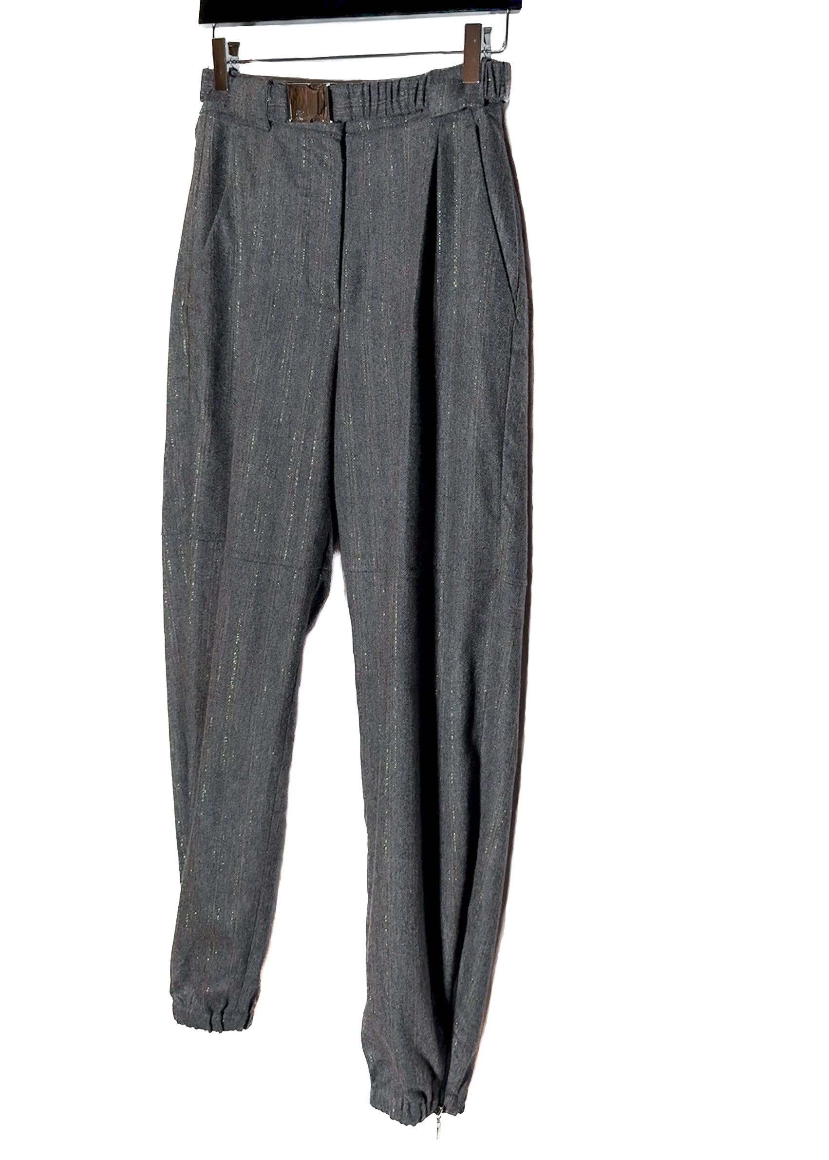 Brunello Cucinelli Brunello Cucinelli Grey Metallic Pinstripe Elastic Trousers Size 26" / US 2 / IT 38 - 2 Thumbnail