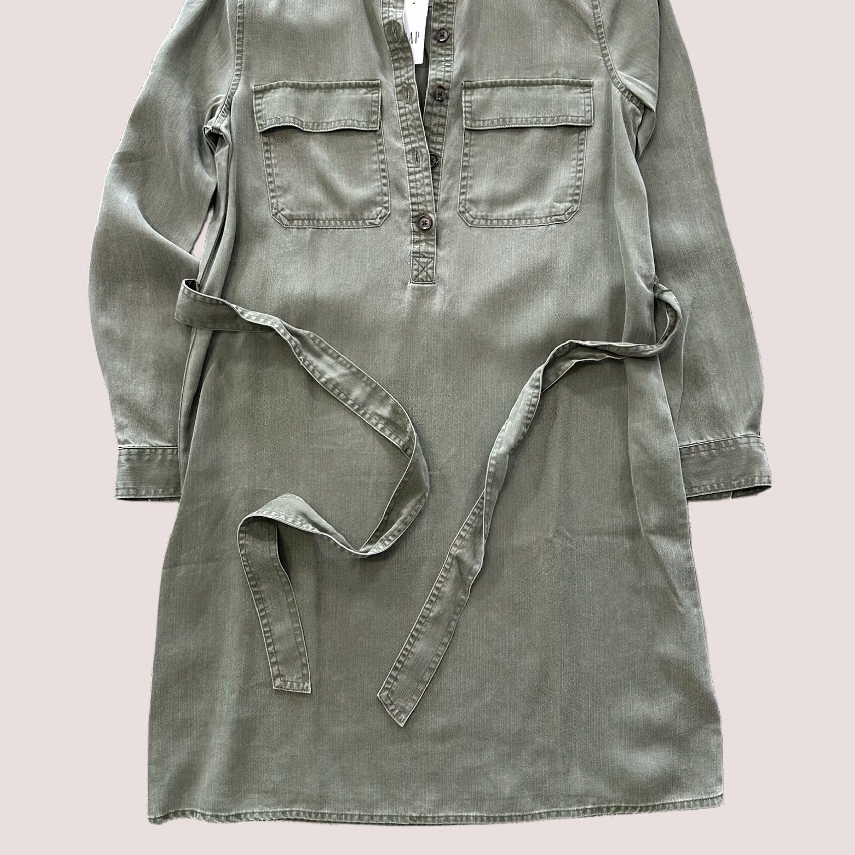 Gap Gap Shirt Dress Womens XS Long Sleeve Lyocell Belted Army Green divisible by Belted details Size XS / US 0-2 / IT 36-38 - 1 Thumbnail