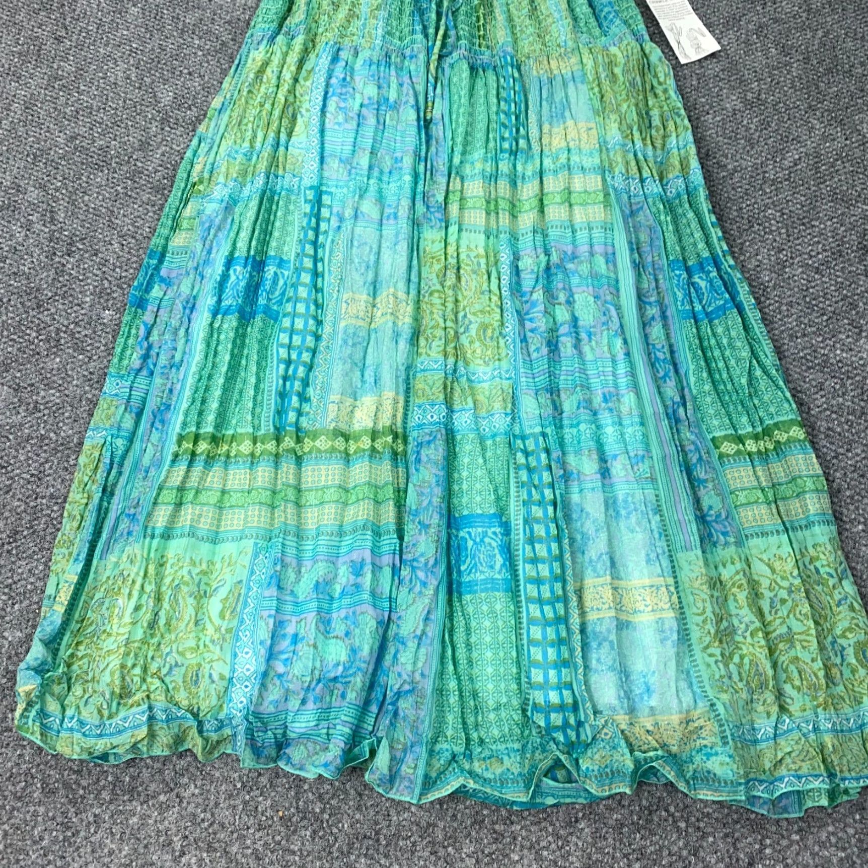 Vintage VINTAGE David Dart Women's Midi Skirt Bohemian A-Line Silk Cotton Lurex Blue 1X Size 40" / US 18 - 4 Thumbnail