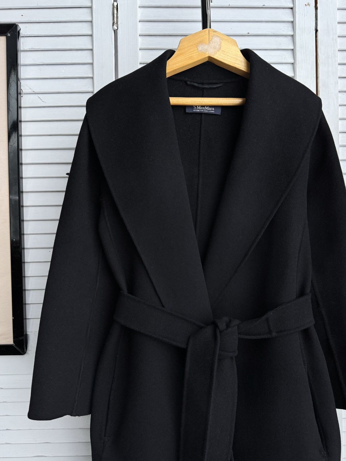 Max Mara S Max Mara Messi Cucito a Mano Wool Coat Black Belted Italy Size XS / US 0-2 / IT 36-38 - 7 Thumbnail