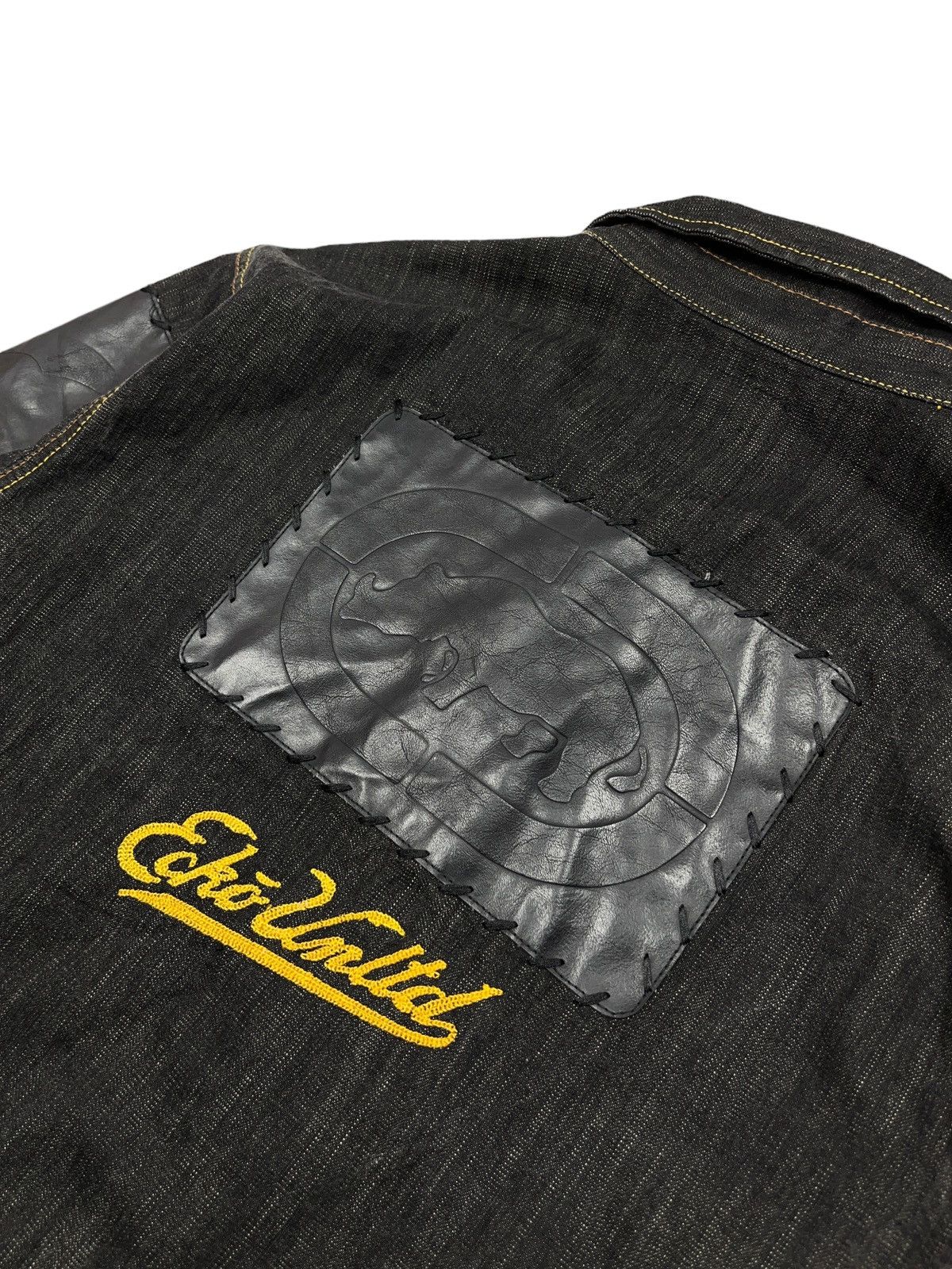 Ecko Unltd. Vintage Ecko Unltd. Denim Jacket Leather Patchwork Rhino Size US S / EU 44-46 / 1 - 10 Thumbnail