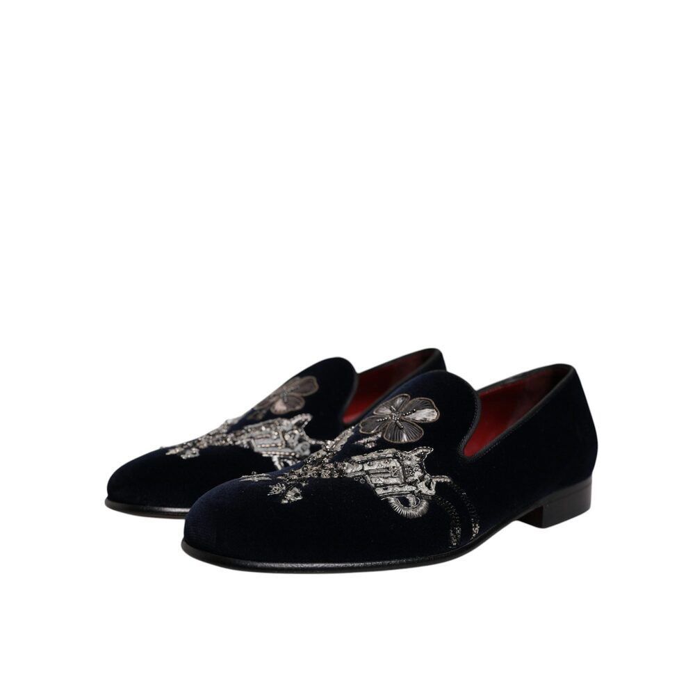 Dolce & Gabbana Dolce & Gabbana Black Velvet Floral Gun Loafers Dress Shoes Size US 8 / EU 41 - 3 Thumbnail