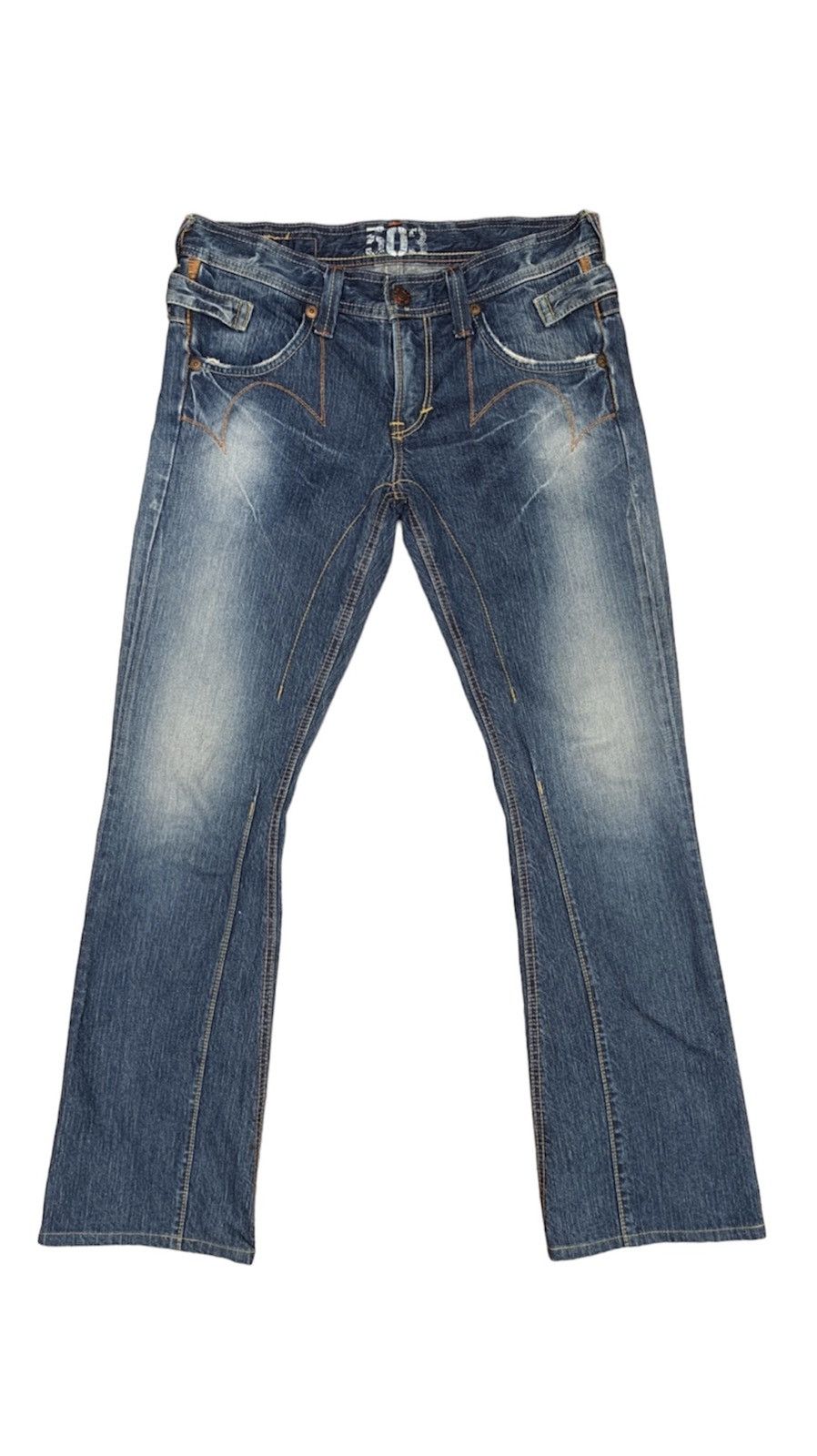 Edwin Rare.. Edwin Lot 503 Blue Trip Flare Bootcut Denim Pants Size US 31 - 1 Thumbnail