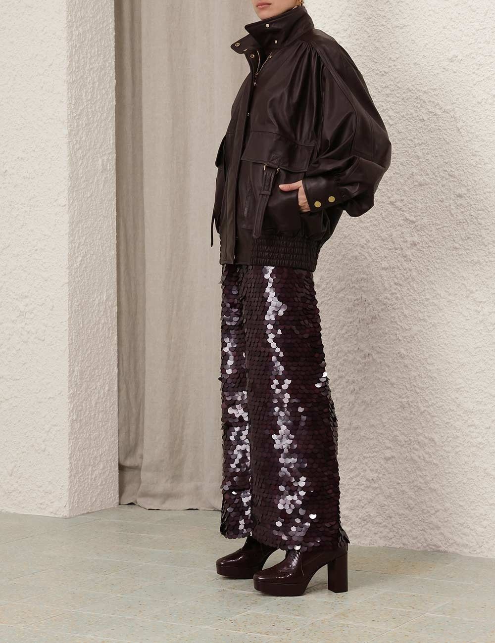 Zimmermann oc11z0725 Illustration Leather Jacket in Brown Size L / US 10 / IT 46 - 3 Thumbnail