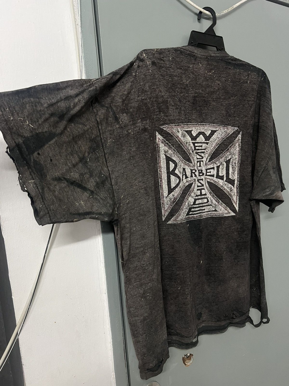 Vintage THRASHED FADED WEST BARBELL SIDE DISTRESSED BAND ERD GRUNGE Size US XXL / EU 58 / 5 - 2 Thumbnail