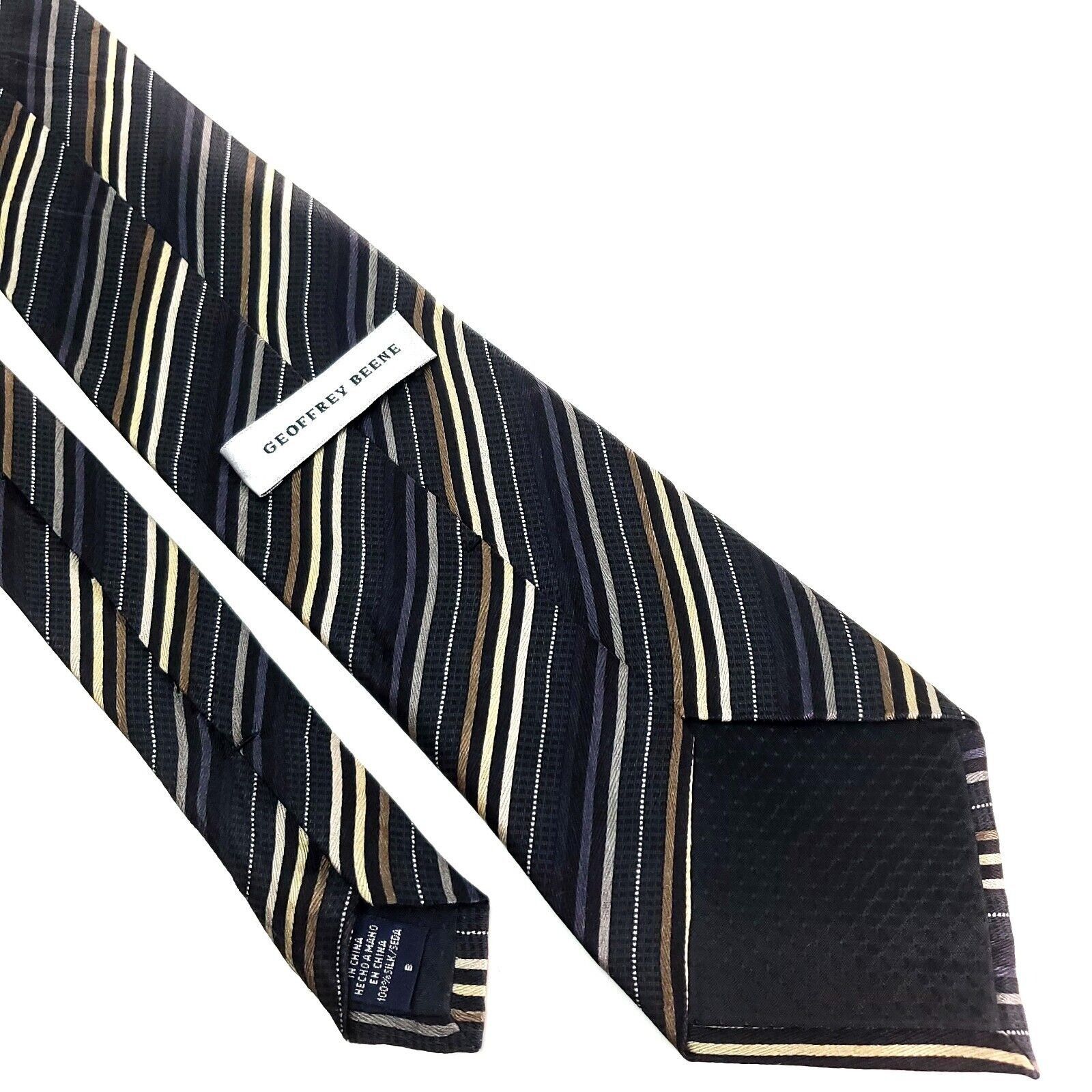 Designer Geoffrey Beene Silk Tie Gray Blue Striped Woven Wide Size ONE SIZE - 5 Thumbnail