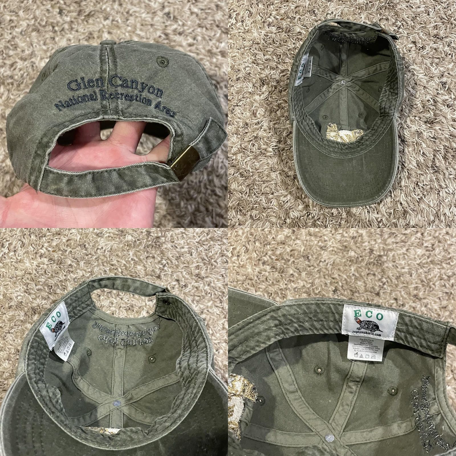 Ecco VINTAGE ECO Prarie Dog Glen Canyon National Recreation Hat Strap Back Green Dad Hat Size ONE SIZE - 8 Thumbnail