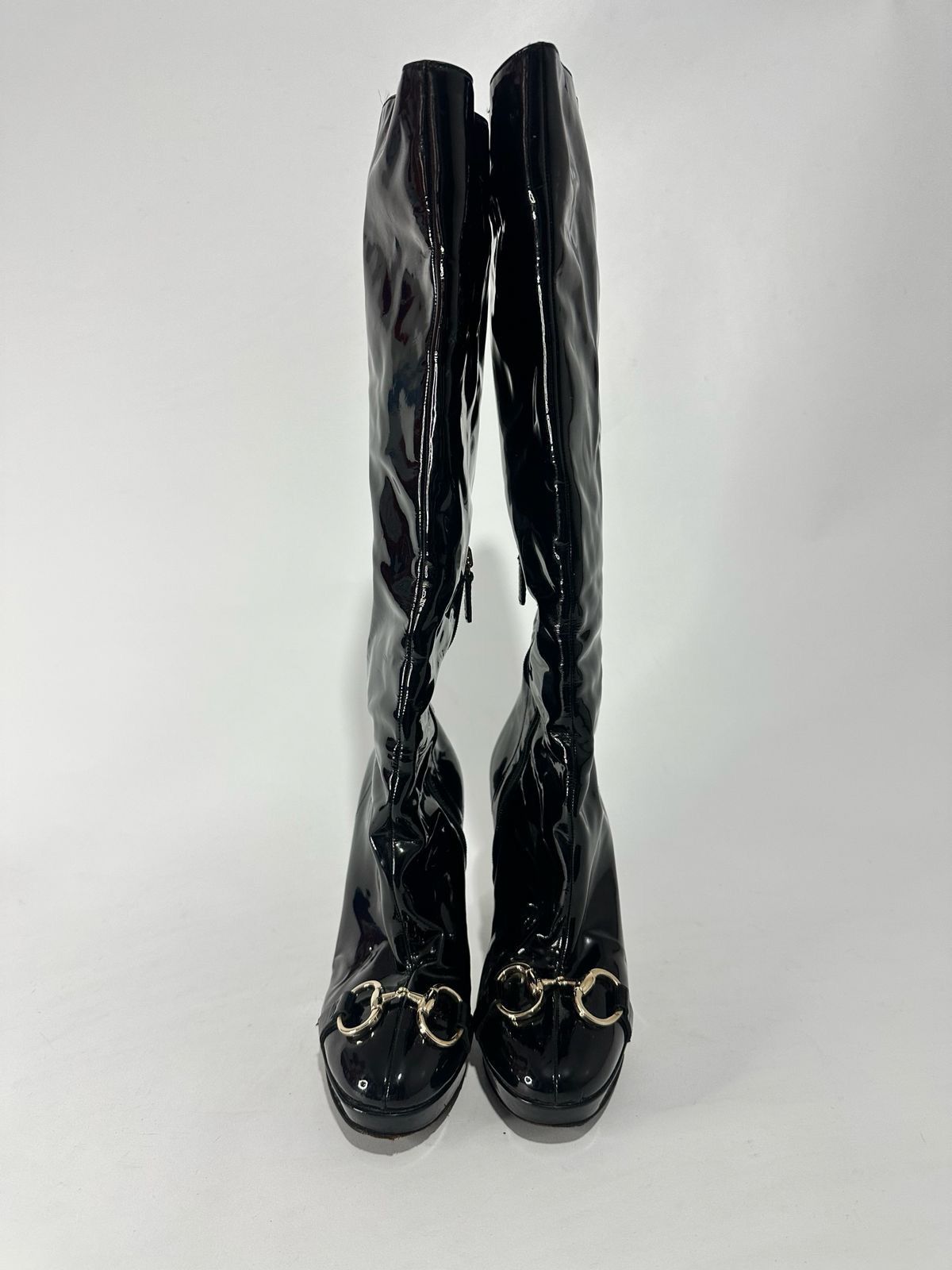 Gucci GUCCI HORSE-BIT KNEE HIGH BLACK PATENT BOOTS US 6 Size US 6 / IT 36 - 1 Thumbnail